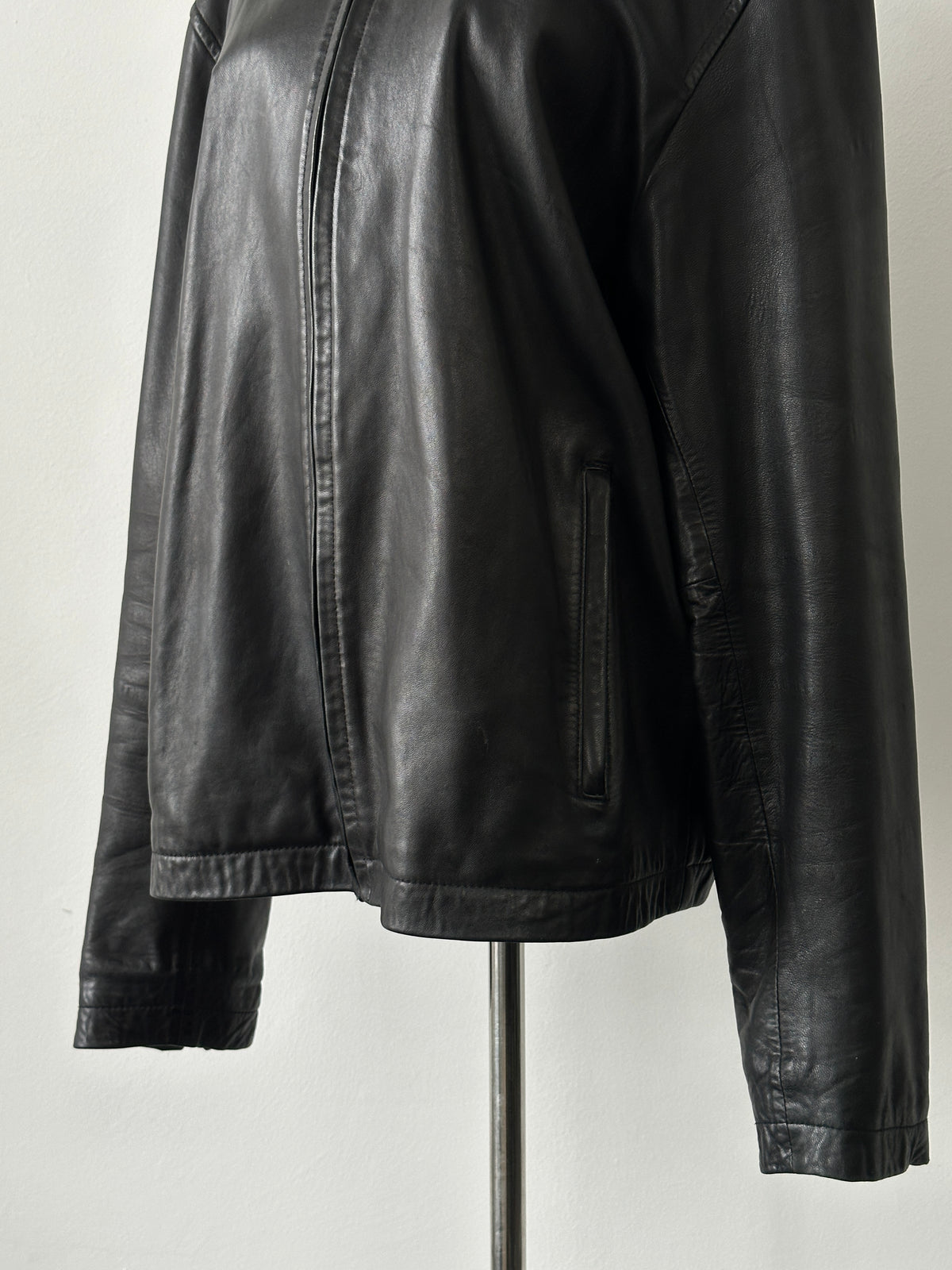 DKNY 1990s Minimal Smooth Leather Jacket - XL