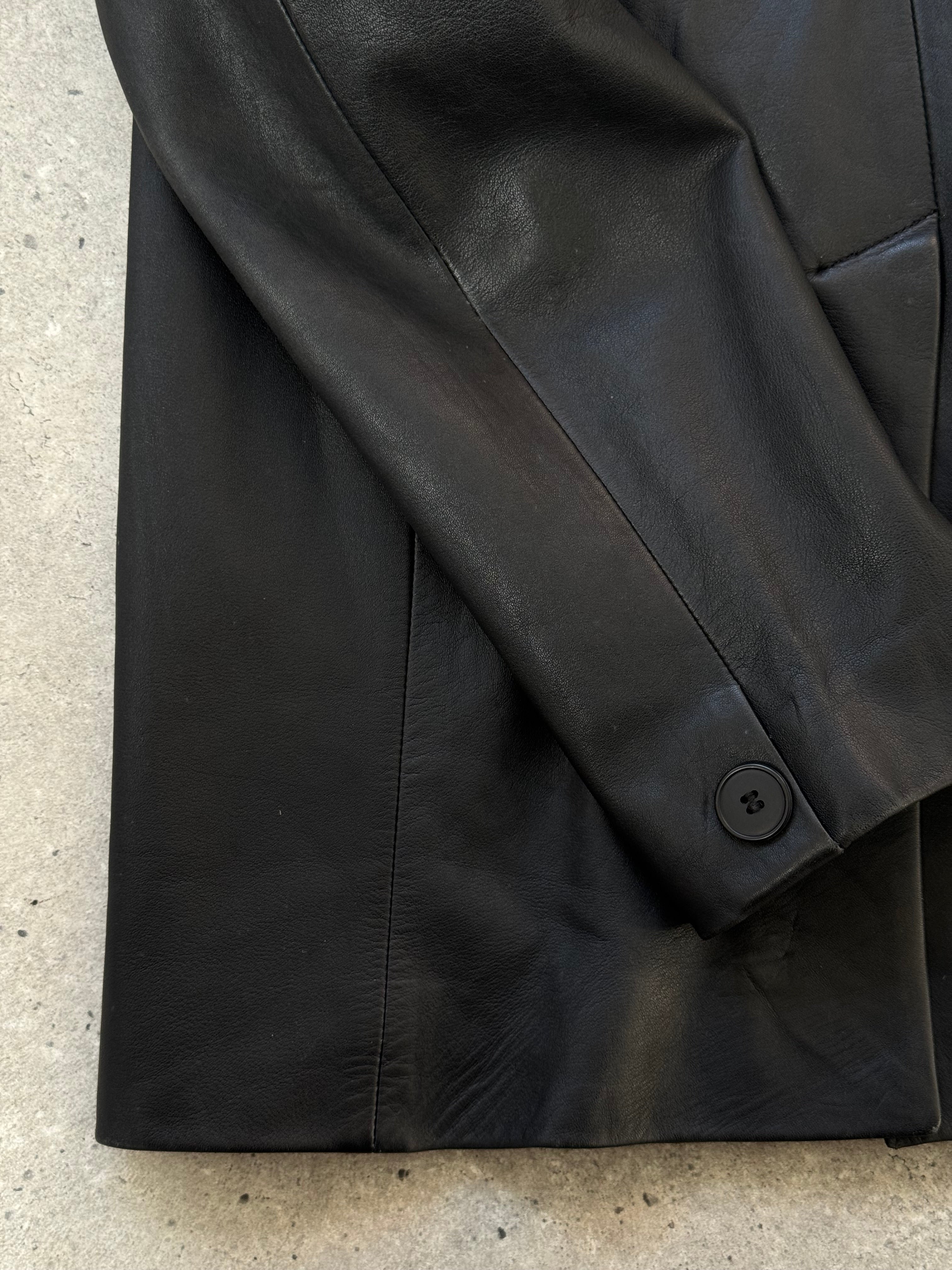 St Michael 1990s lambskin smooth leather trench coat, men's size M, featuring classic design and premium leather material.