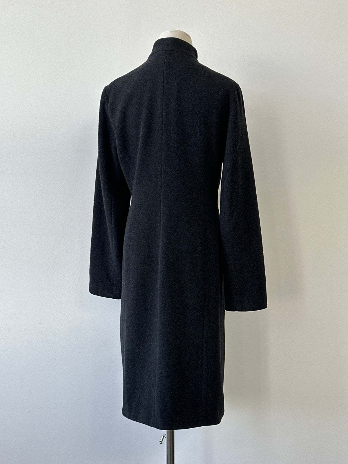 British Vintage 1990s Wool High Neck Fitted Coat - M