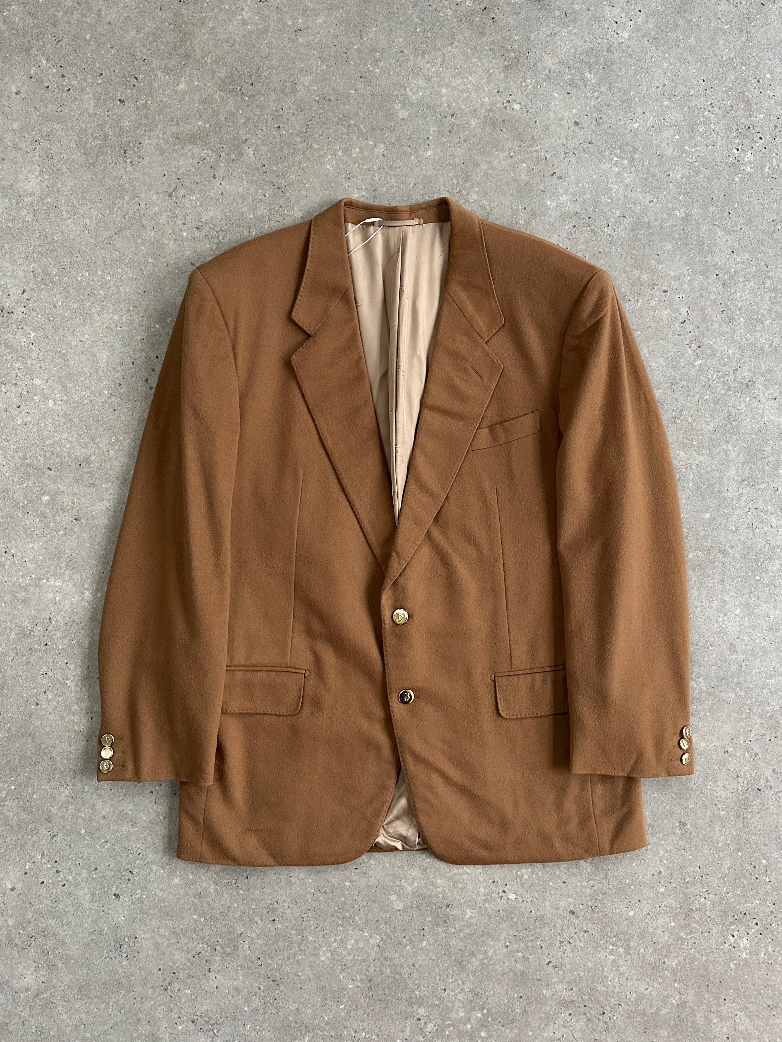 Loro Piana x Ballantyne pure cashmere blazer in size 44R/XL, tailored fit with bespoke buttons and classic design.