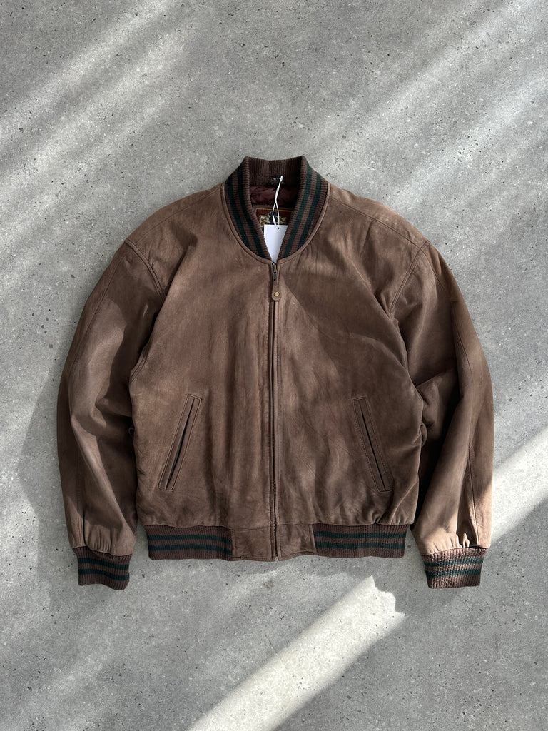 Vintage Varsity Nubuck Leather Bomber Jacket - M/L - SYLK