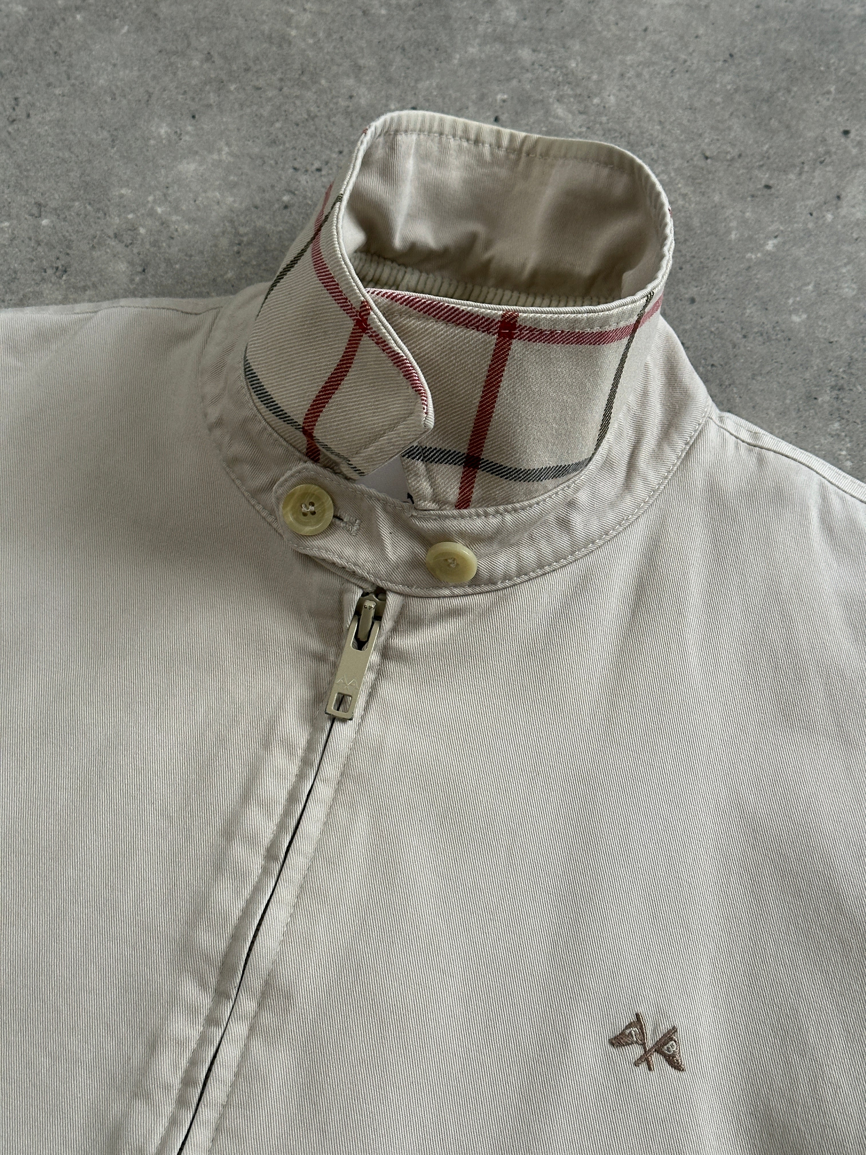 Thomas Burberry 1990s cotton Harrington bomber jacket in XL, featuring classic design and durable fabric with button details.
