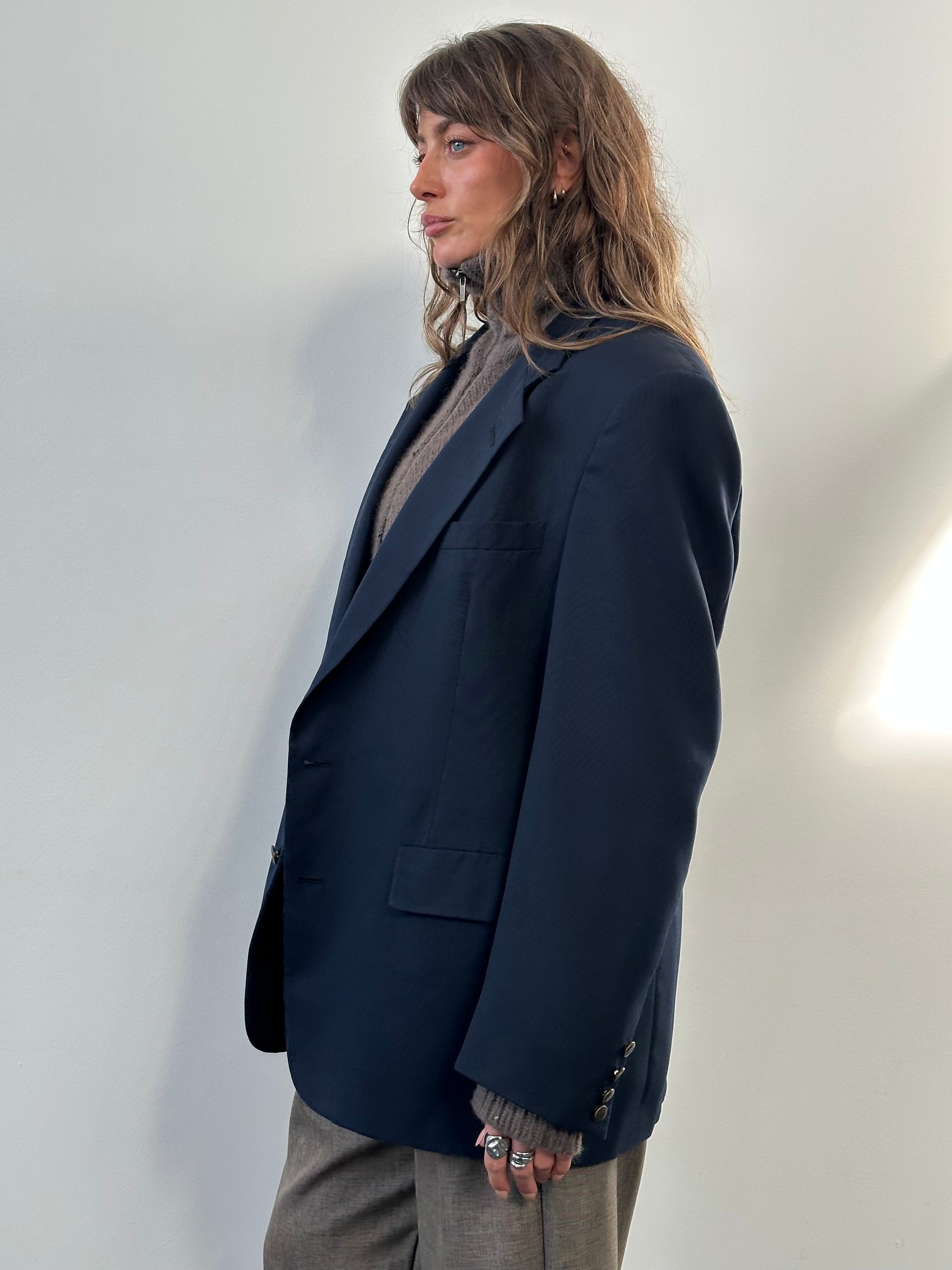 Christian Dior Monsieur 1990s pure wool single-breasted blazer in size 44R/XL, tailored fit with classic lapel and button closure.