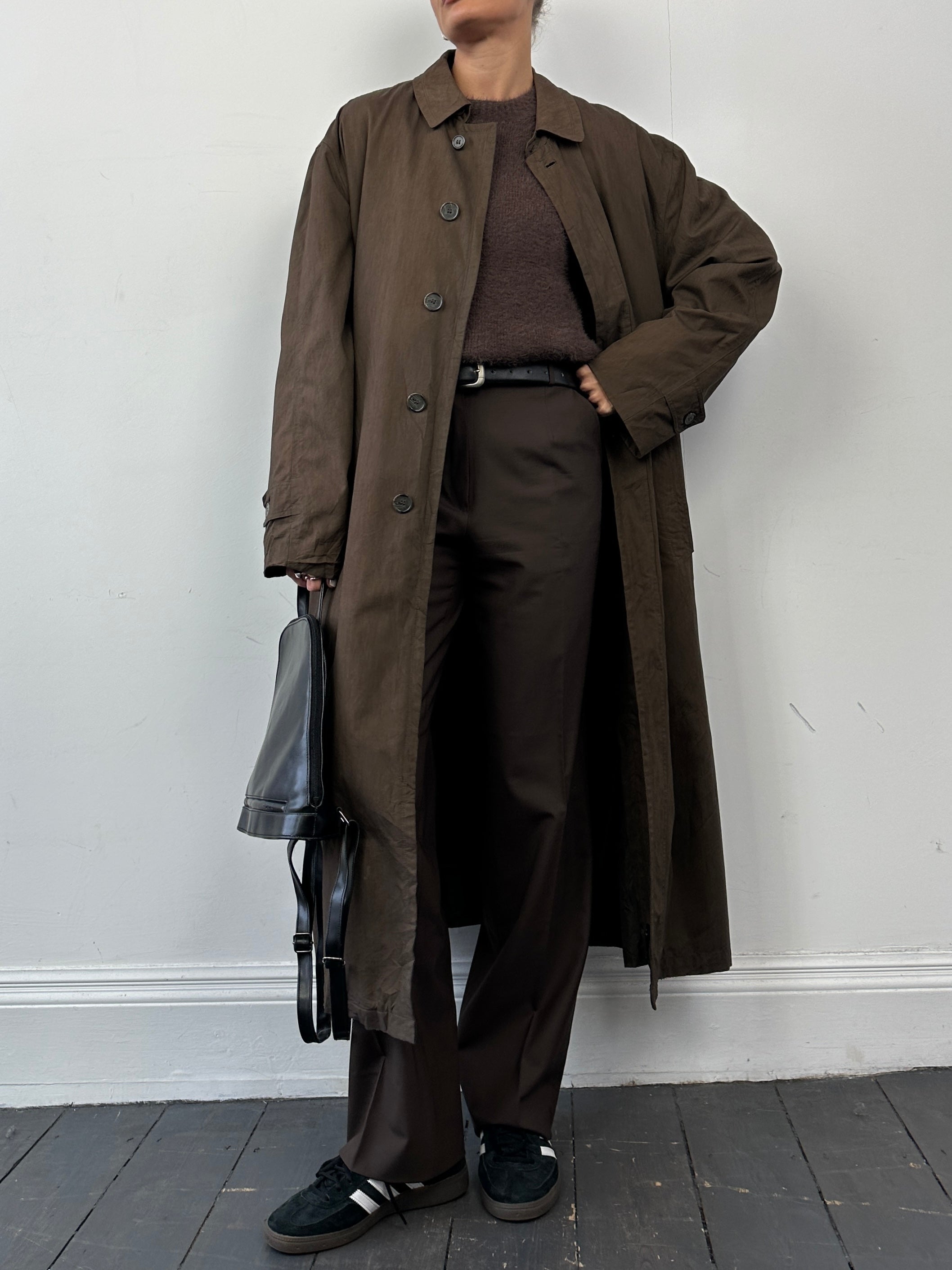 Chaps cotton floor-length belted trench coat in XL, featuring a classic design with a belt and long sleeves.