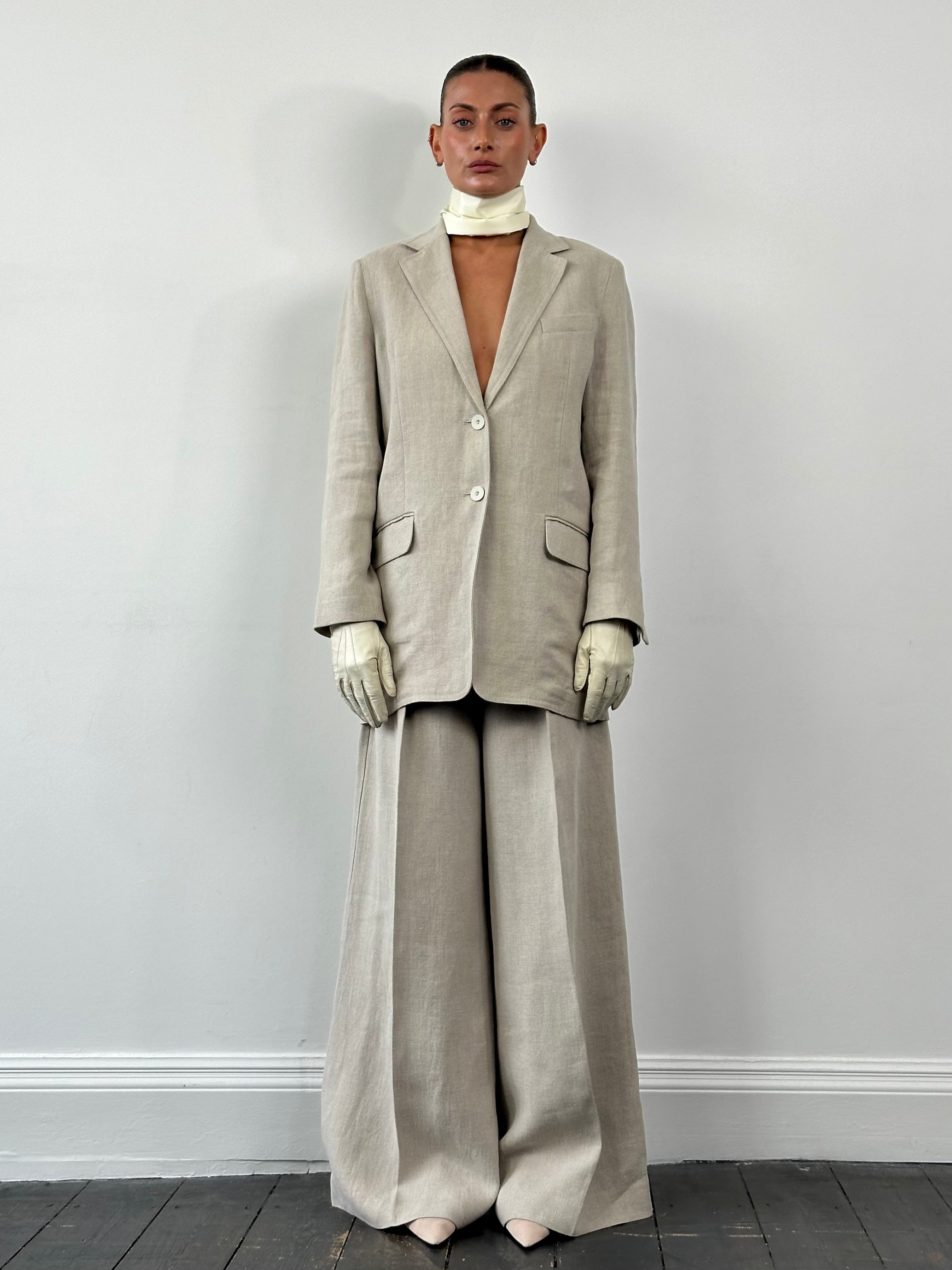 Max Mara Runway Pure Linen Wide Leg Suit - L/UK12 - SYLK