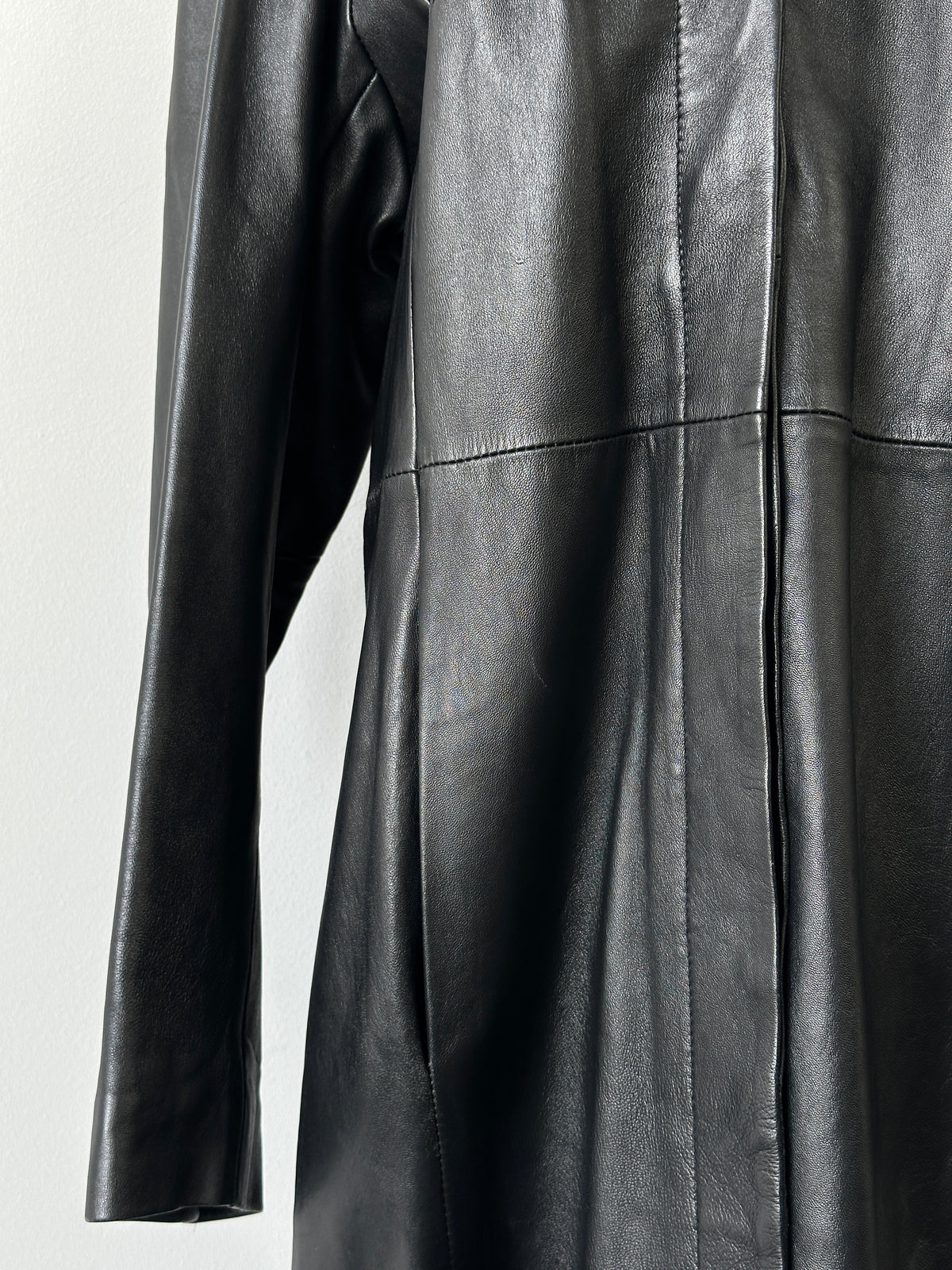 Vintage 1990s High Neck Leather Trench Coat - M