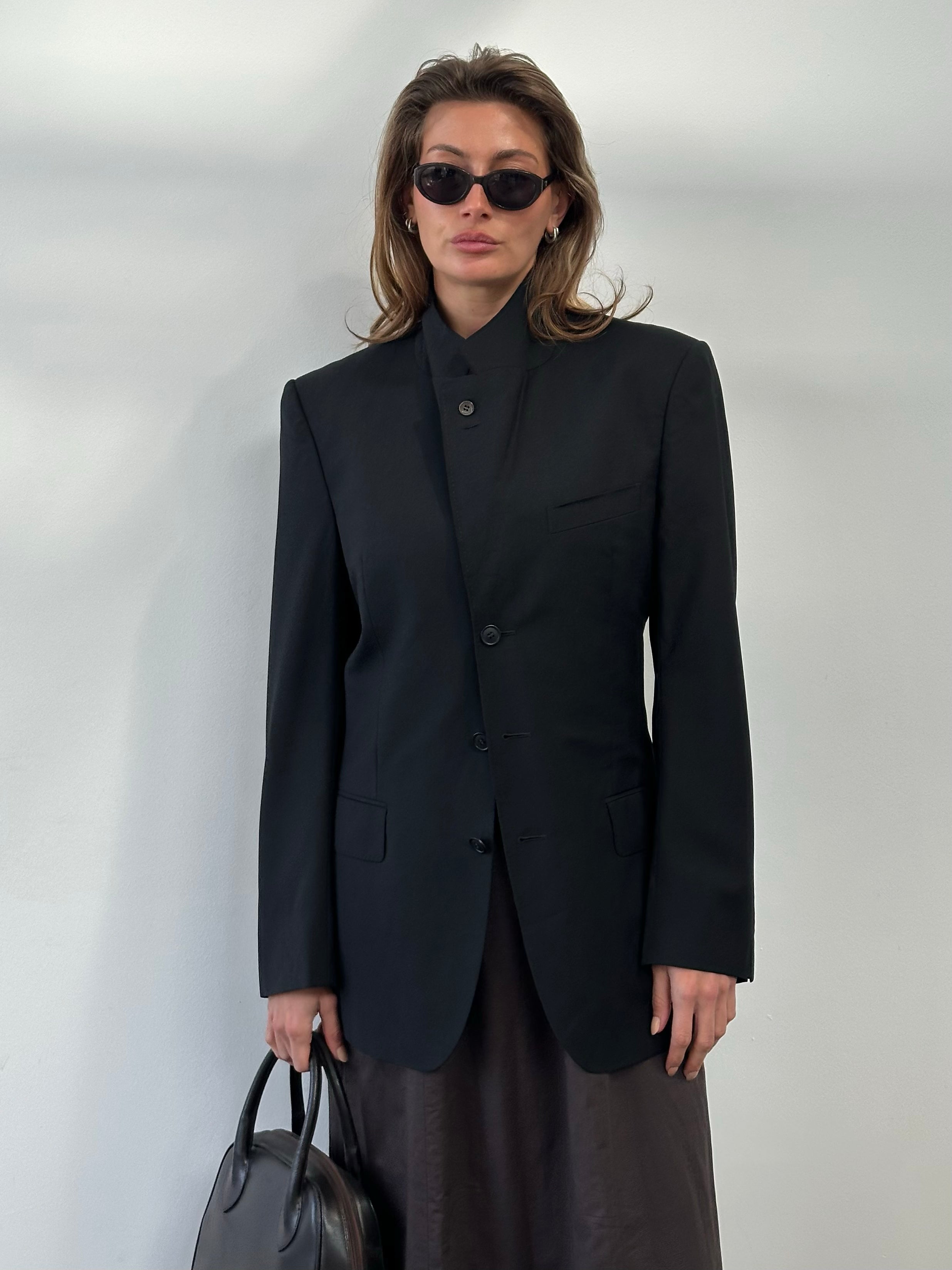 Yves Saint Laurent Rive Gauche 1990s Wool High Neck Blazer - S