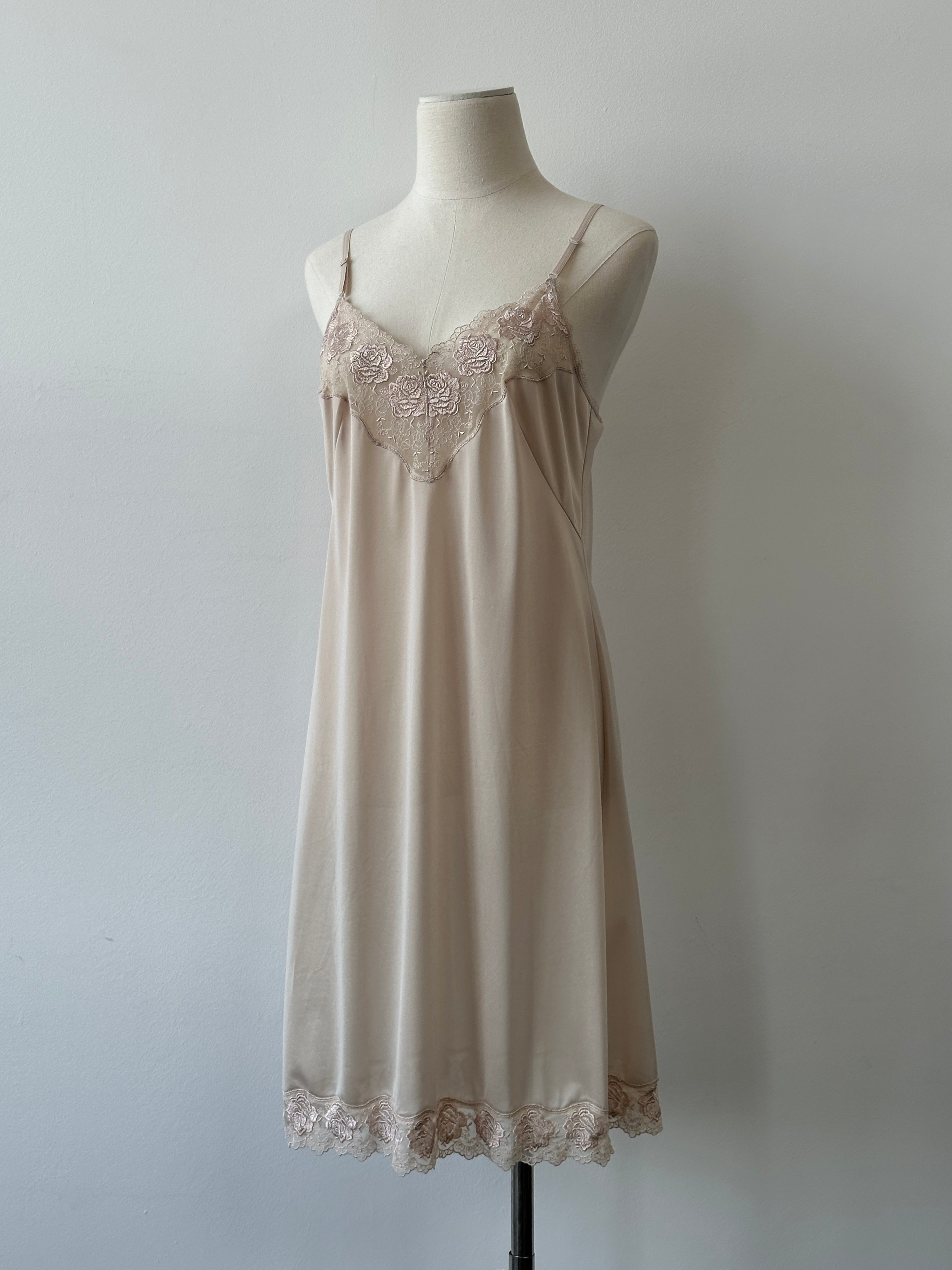 Japanense Vintage 1990s Satin Lace Midi Slip Dress - M