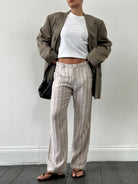 Armani Jeans Pure Linen Wide Leg  Mid Rise Stripe Trousers - W30 - SYLK