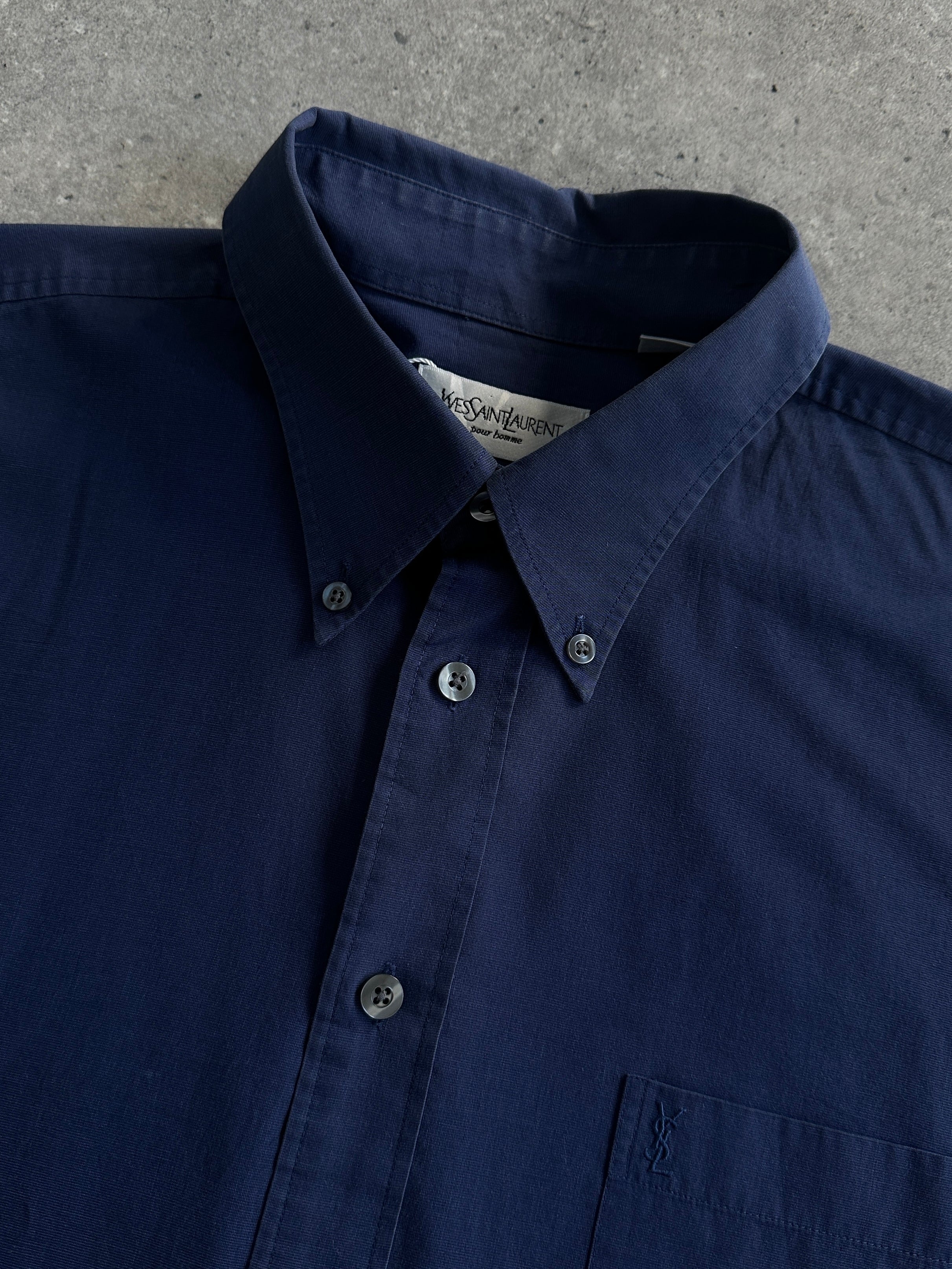Yves Saint Laurent Pour Homme pure cotton logo shirt in XL, white shirt with YSL branding and classic collar detail.