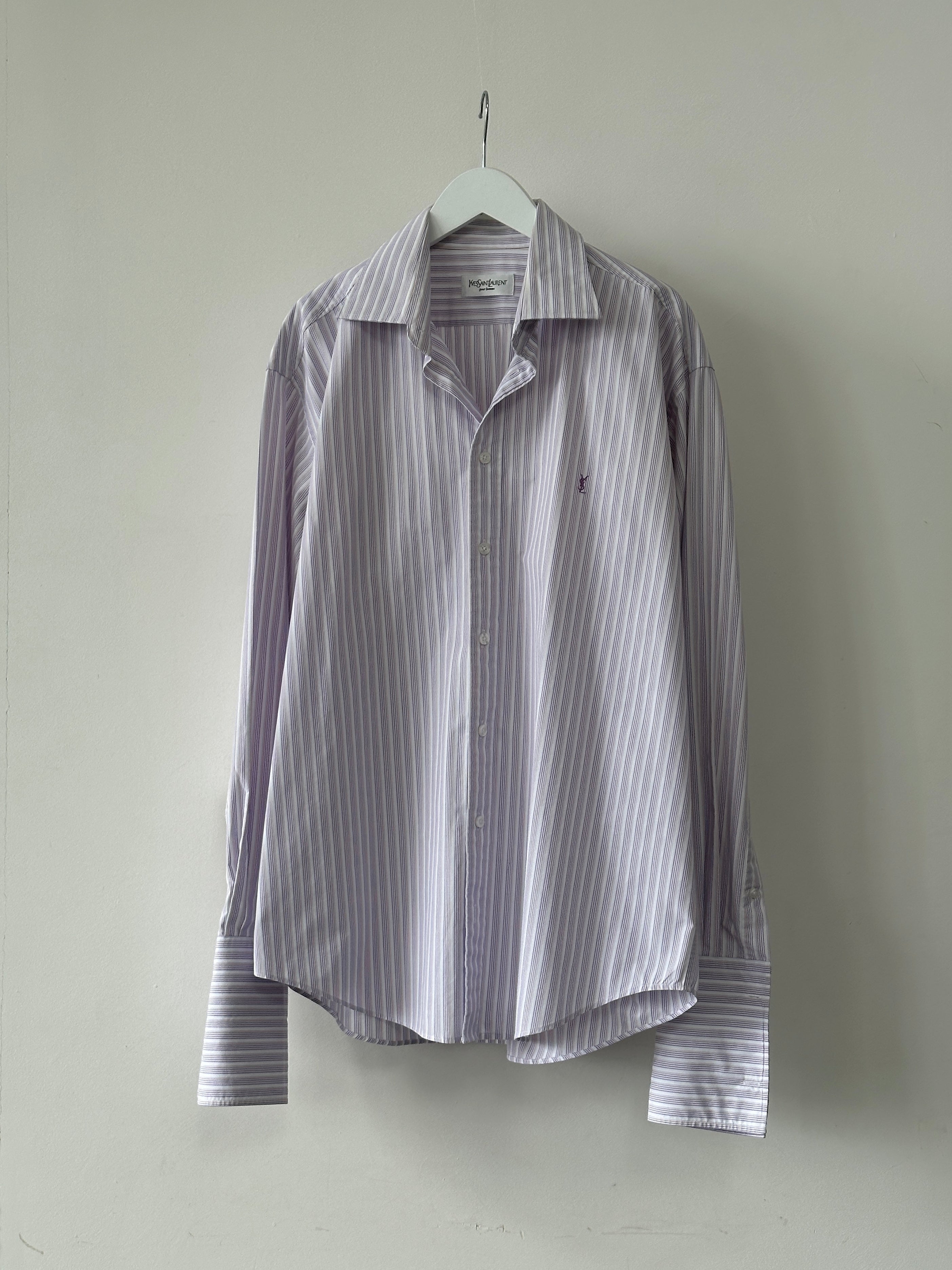 Yves Saint Laurent Stripe Cotton Logo Dress Shirt - L/XL - SYLK