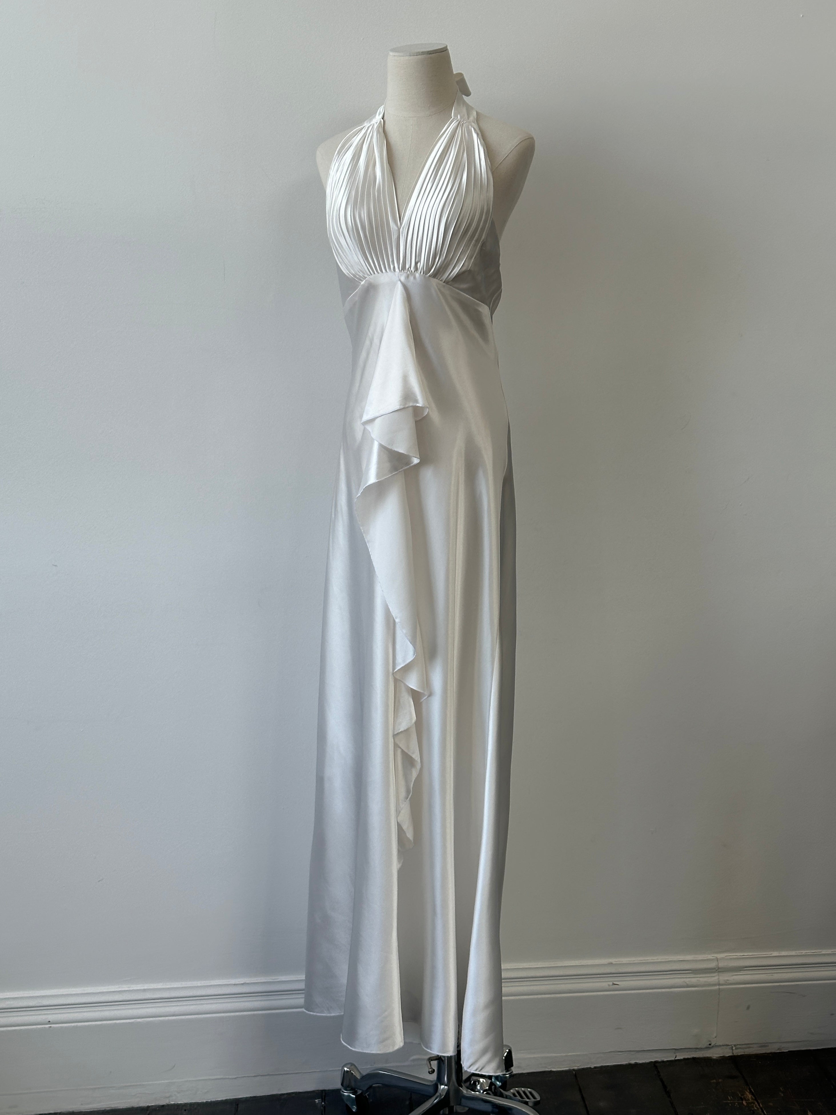 French Vintage 1990s Satin Halter Neck Floor Length Dress - M-L