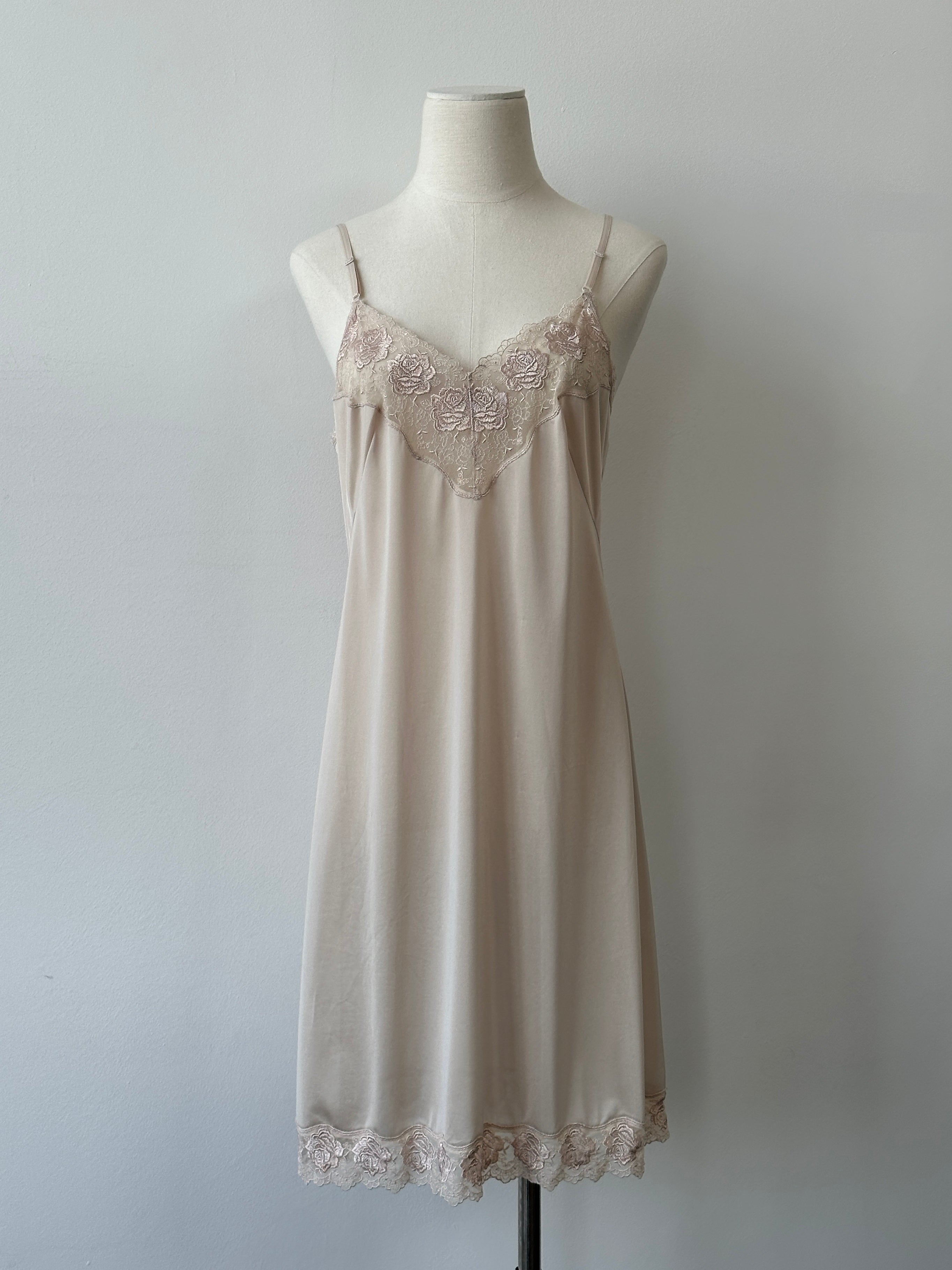 Japanense Vintage 1990s Satin Lace Midi Slip Dress - M
