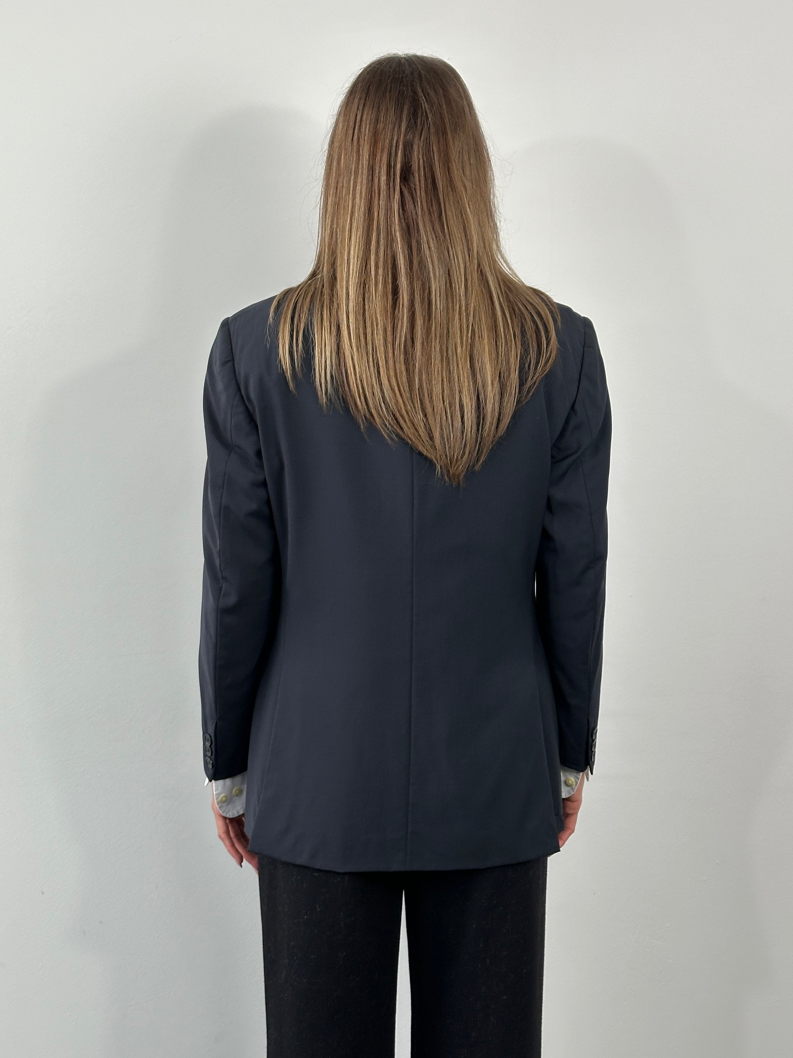 Yves Saint Laurent Pour Homme 1990s pure wool high neck blazer, size 38R, in dark color, tailored men's blazer with high collar.
