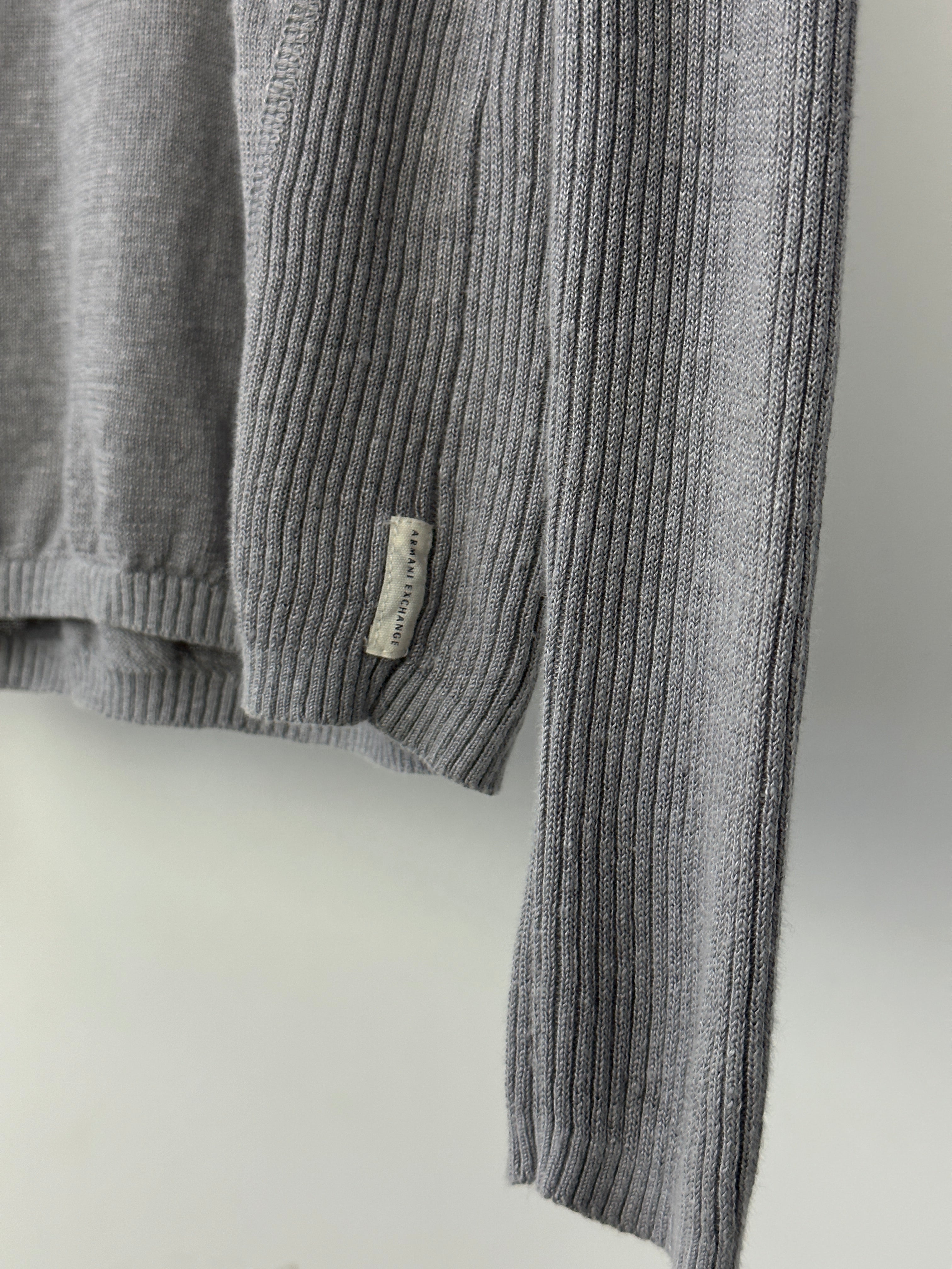 Armani Exchange pure linen slim fit long sleeve T-shirt in size L, showing the beige fabric and classic crew neckline.
