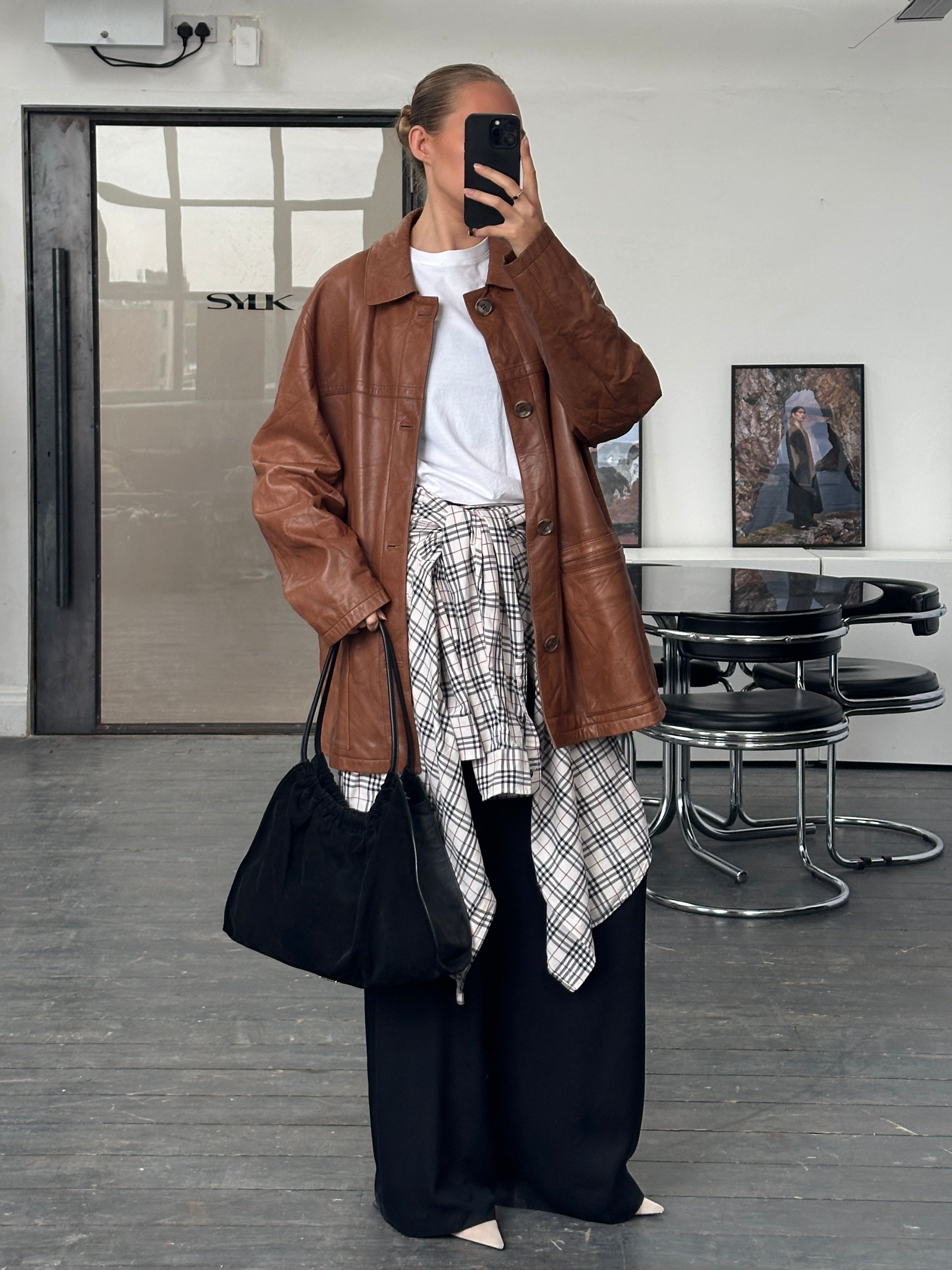 Burberry London 2000s aged smooth leather jacket in XL size, featuring classic design and detailed craftsmanship.