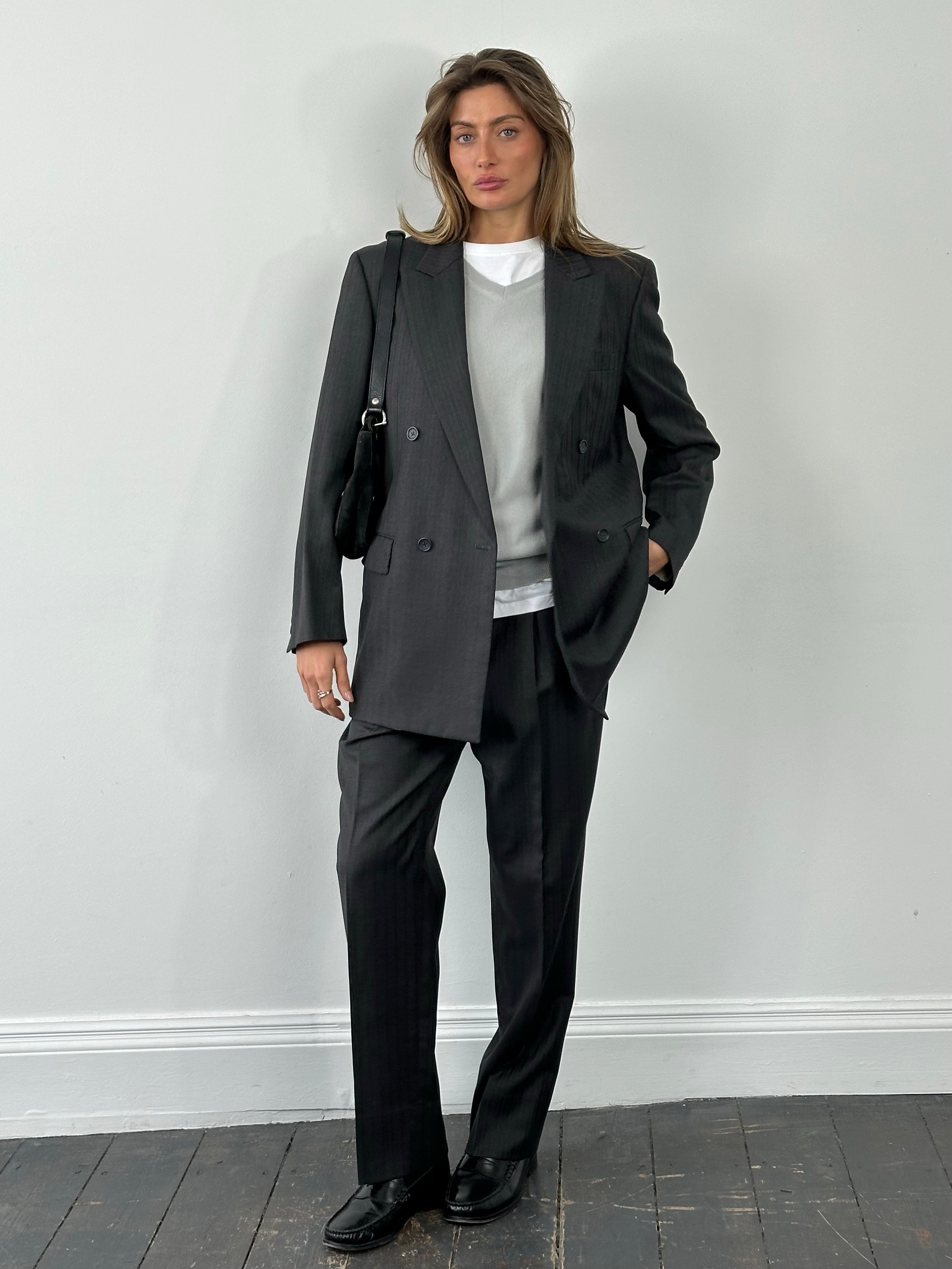 Loro Piana x Durban 1990s Pure Wool Double Breasted Stripe Suit - 38R/L