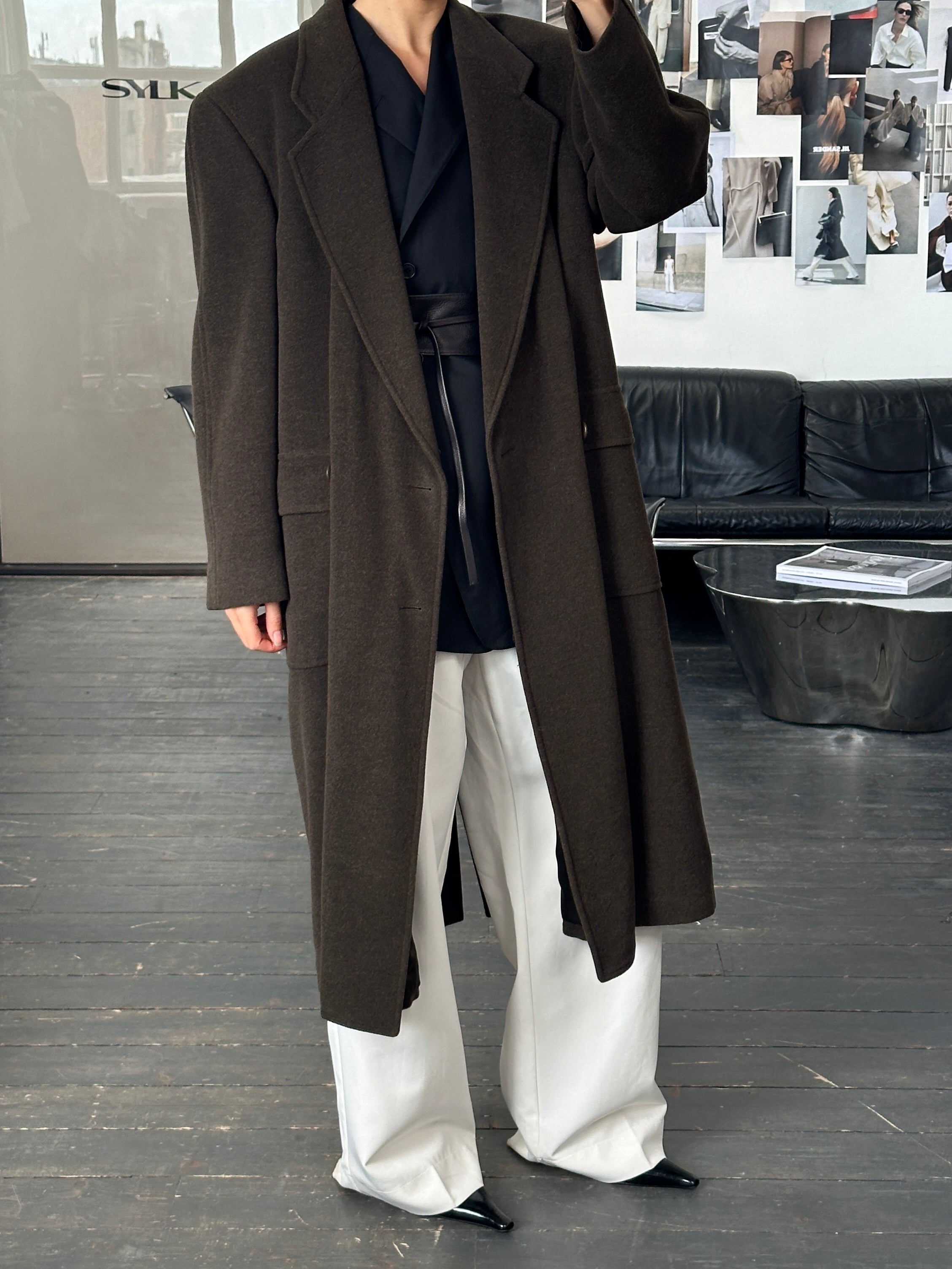 Giorgio Armani Le Collezioni 1990s double-breasted wool coat in XL/XXL, featuring classic tailored design and button details.