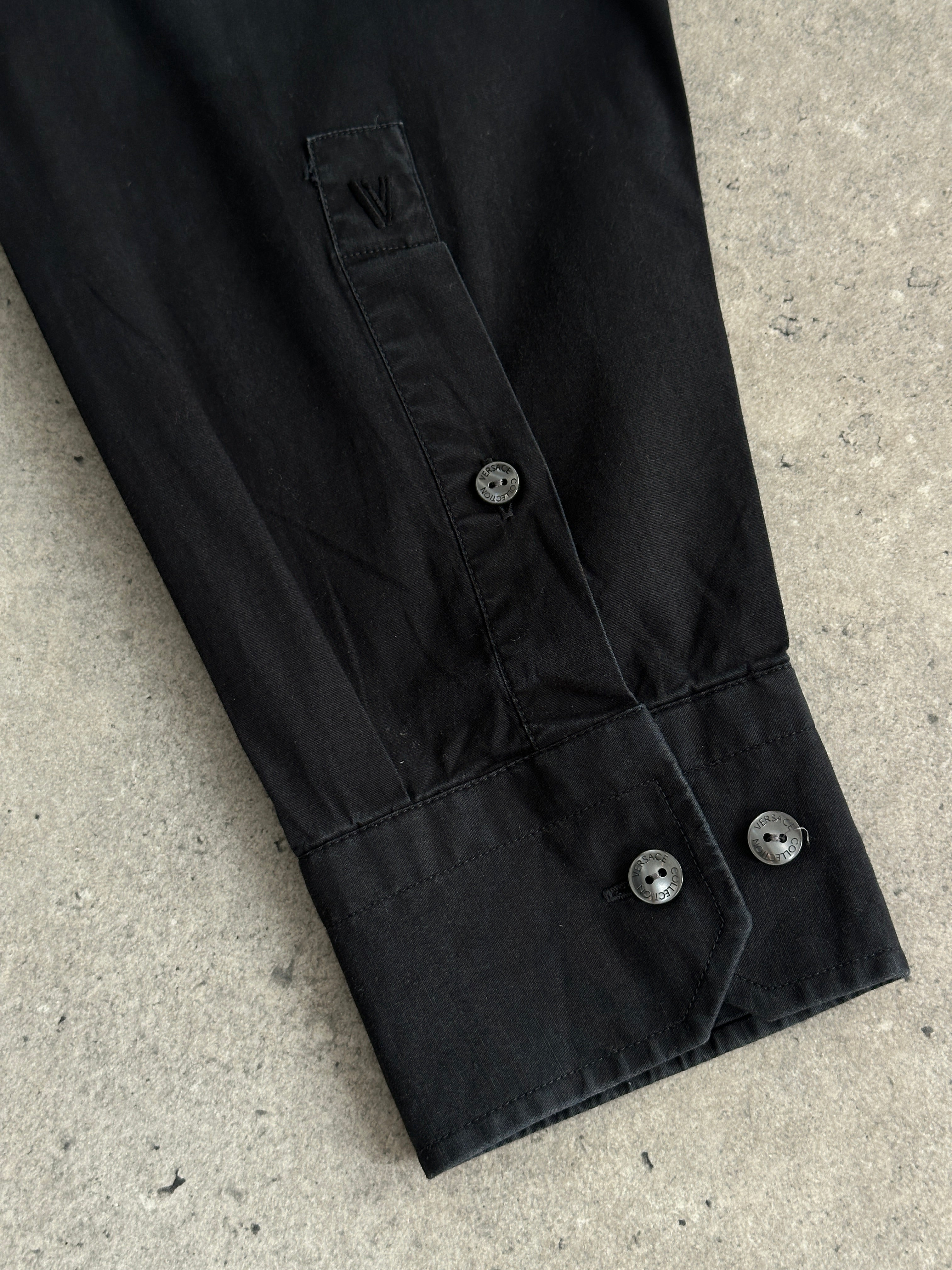 Versace Collection men's cotton shirt in size L, featuring a stylish design and classic collar, displayed on a hanger.