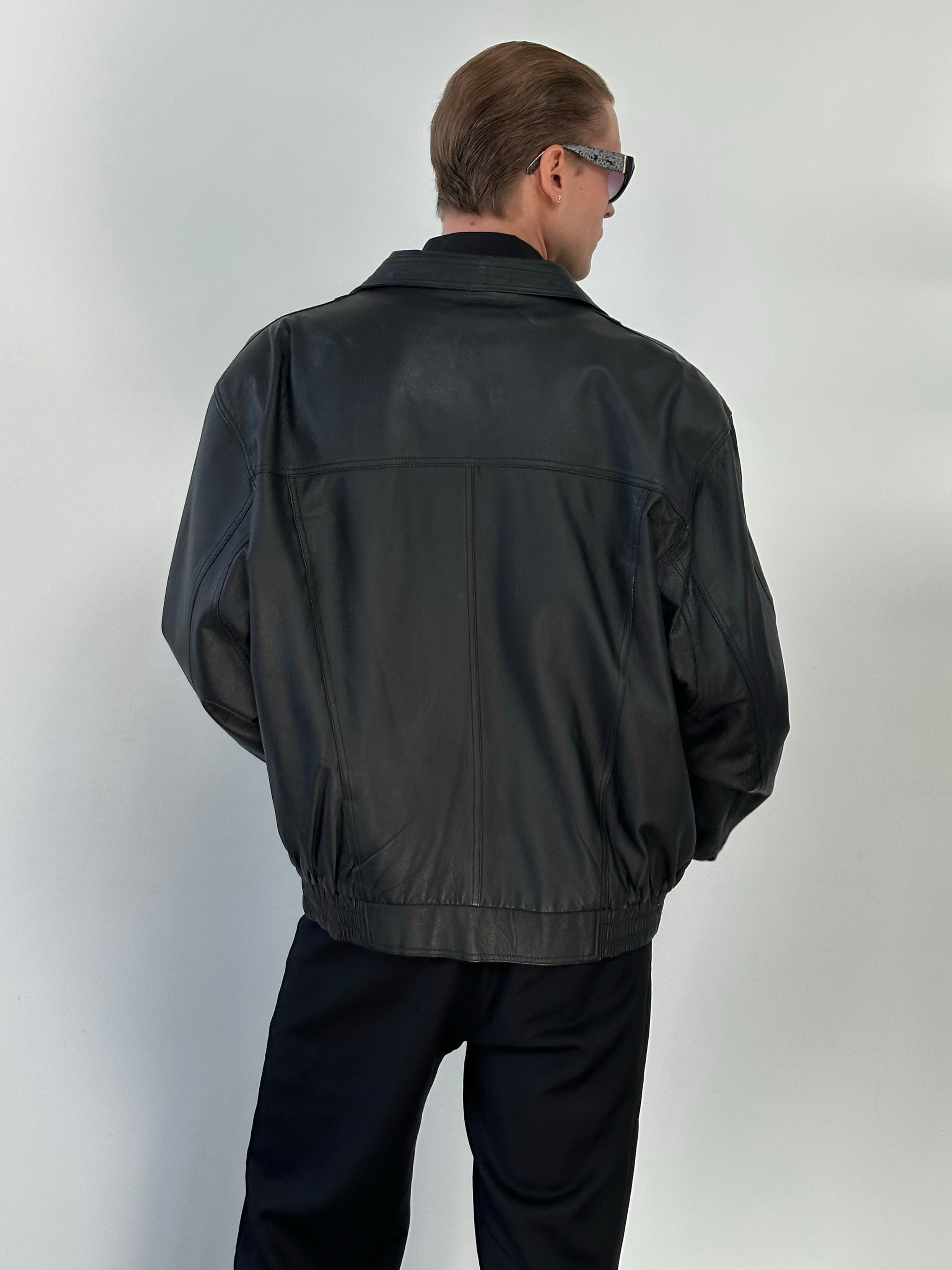 Vintage 1990s Boxy Leather Bomber Jacket - XL/XXL
