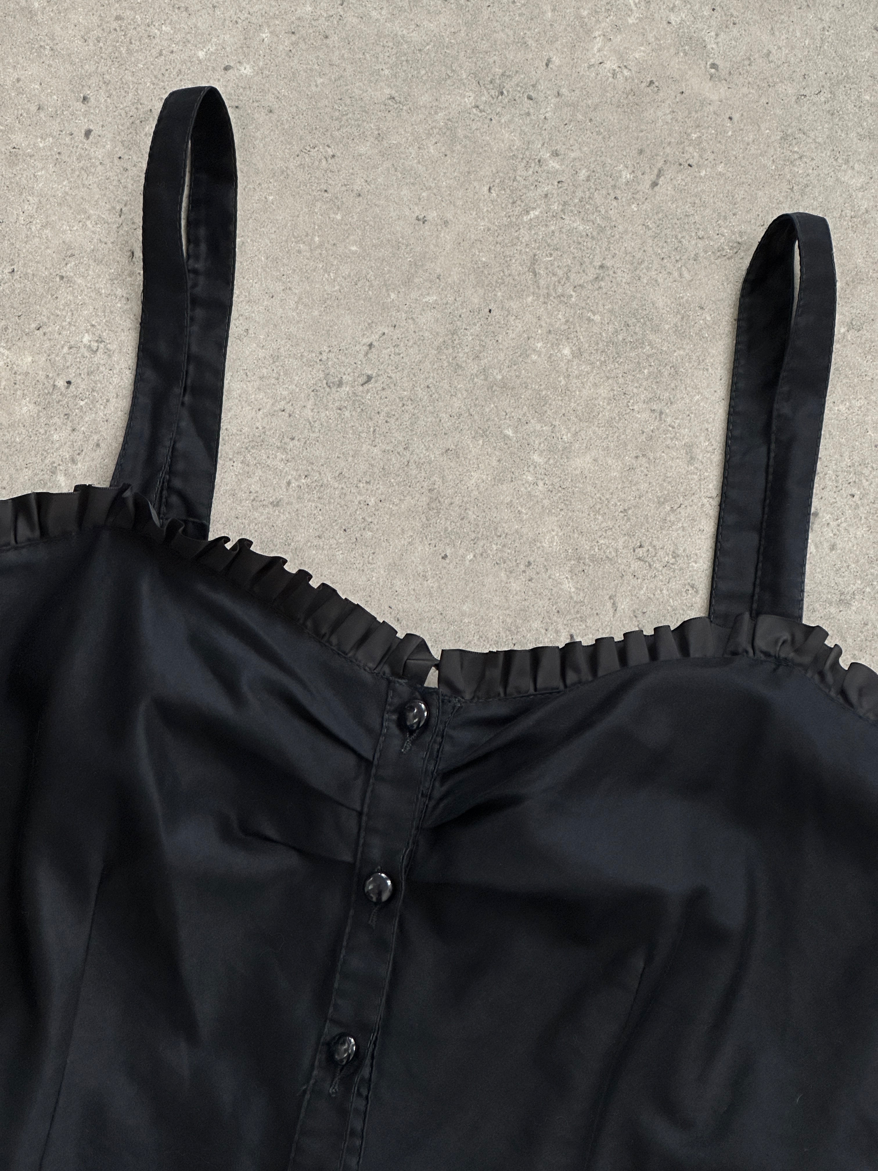 Vintage frill trim crop top in size small, featuring delicate ruffle details and a stylish vintage-inspired design.