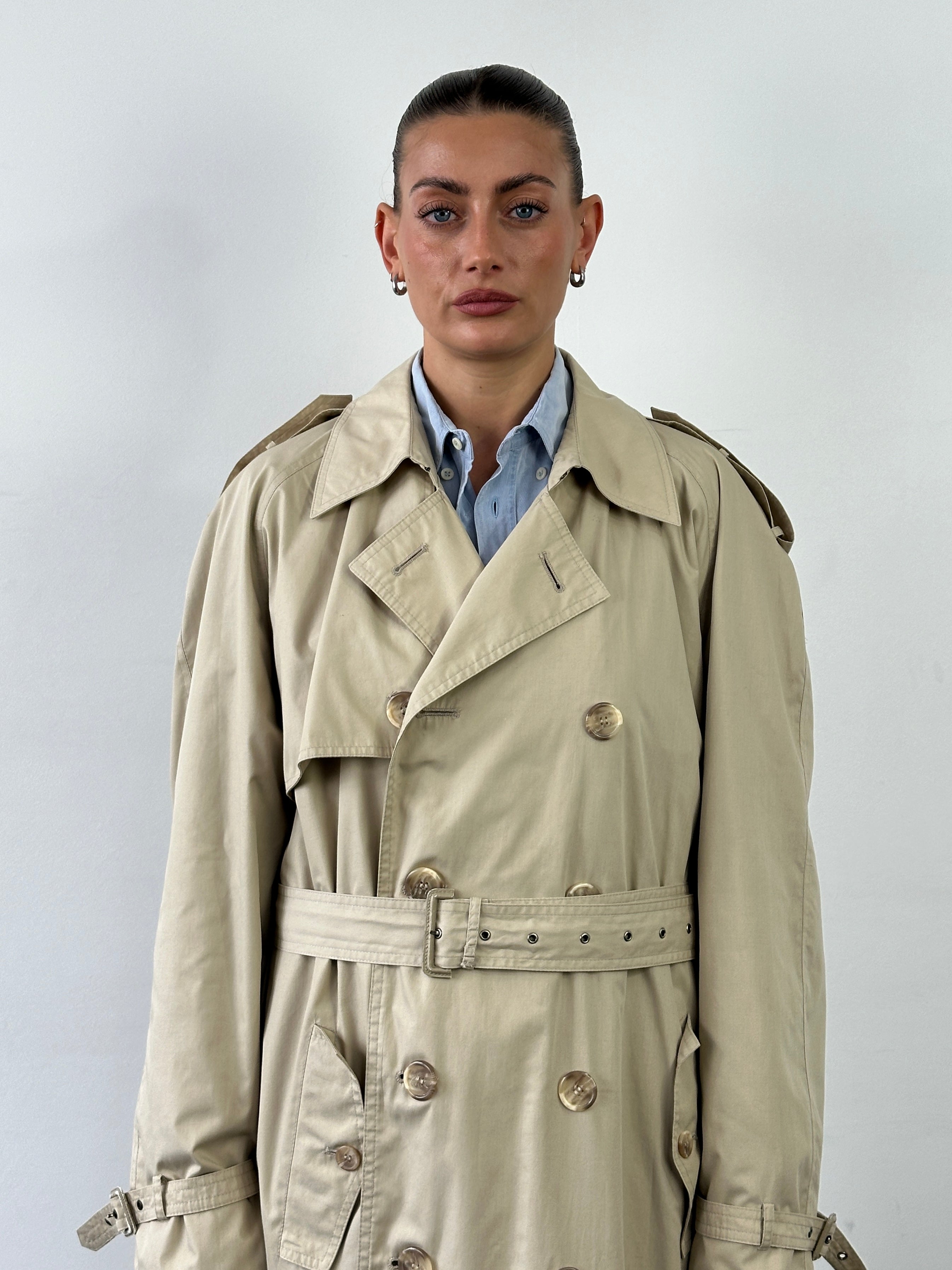 Yves Saint Laurent 80s Cotton Double Breasted Belted Coat - XXL - SYLK