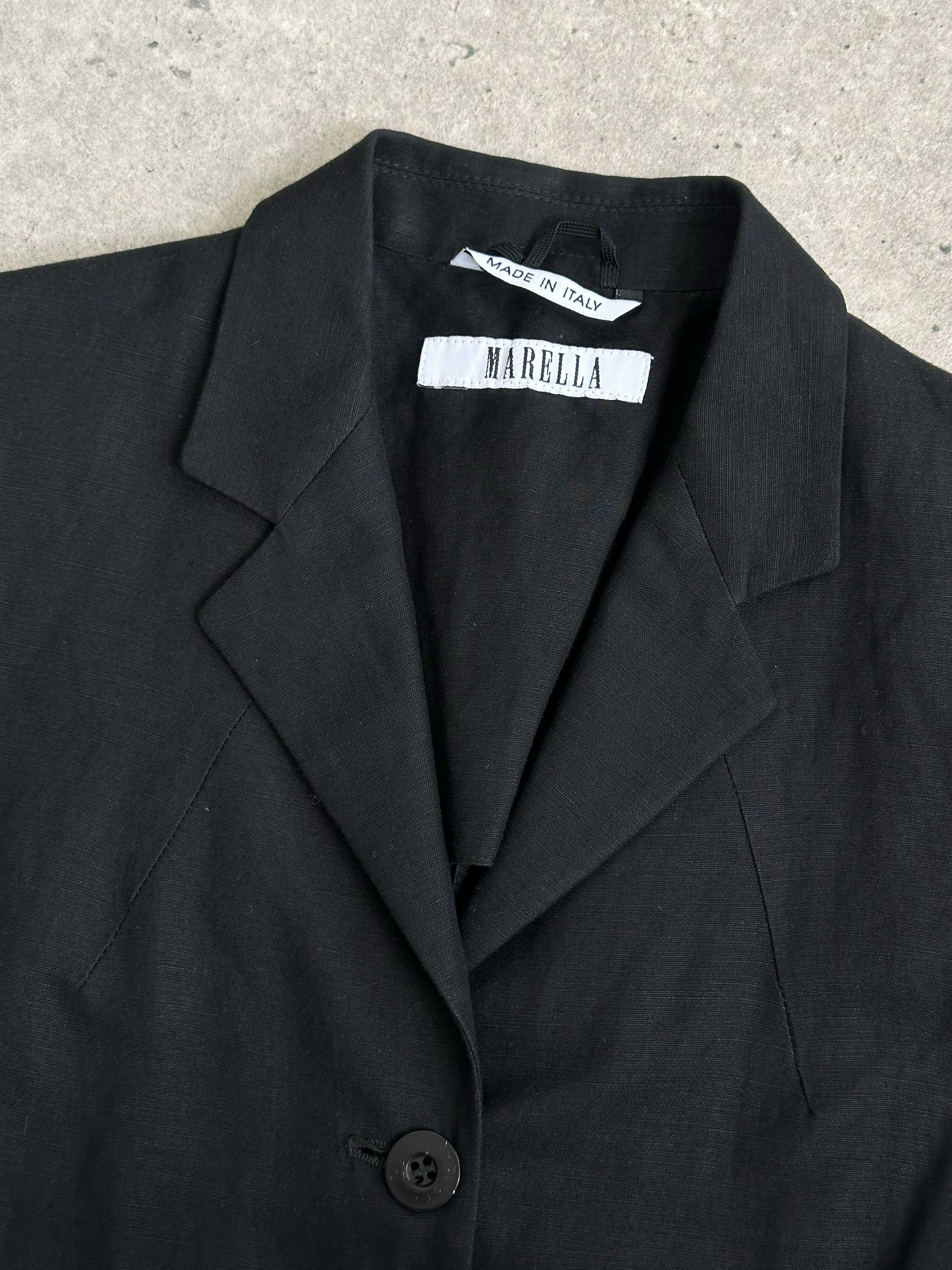 Marella 1990s Linen Short Sleeve Fitted Blazer - M