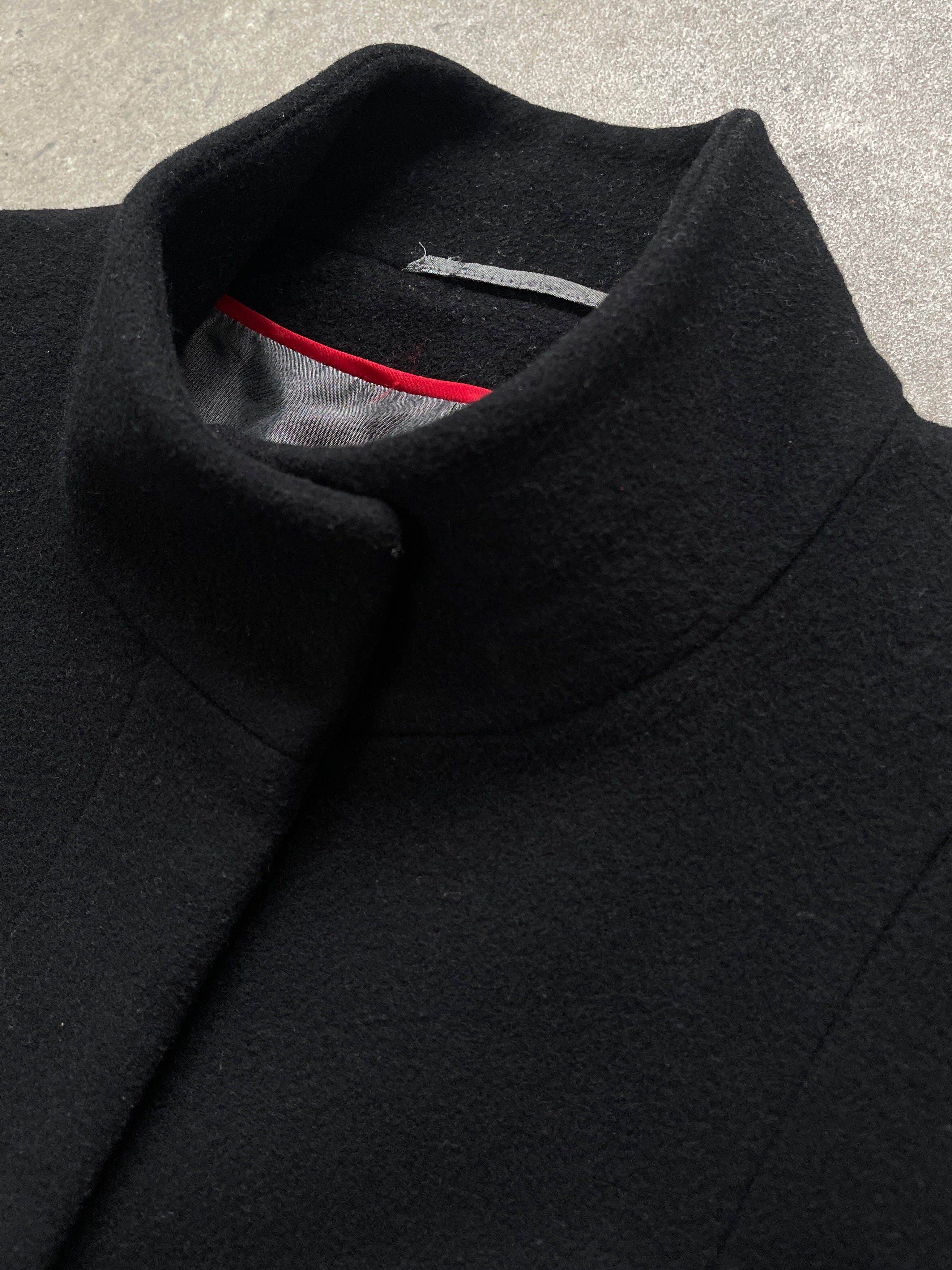 Vintage 1990s wool high neck coat in size L, classic and warm with a stylish high collar, made by Vintage brand.