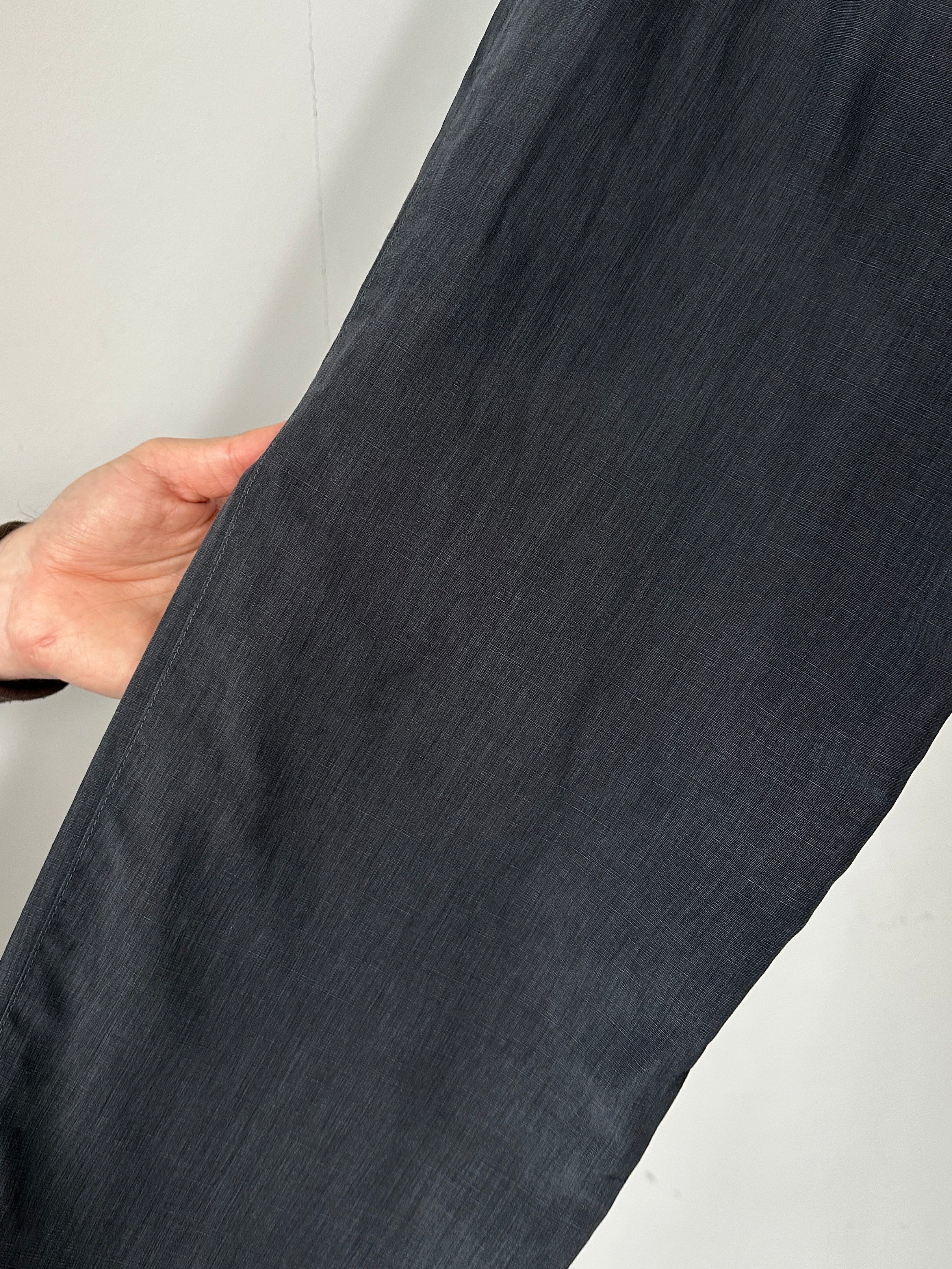 Armani Jeans linen straight-leg mid-waist trousers in light fabric, shown in a neutral color, size W28.