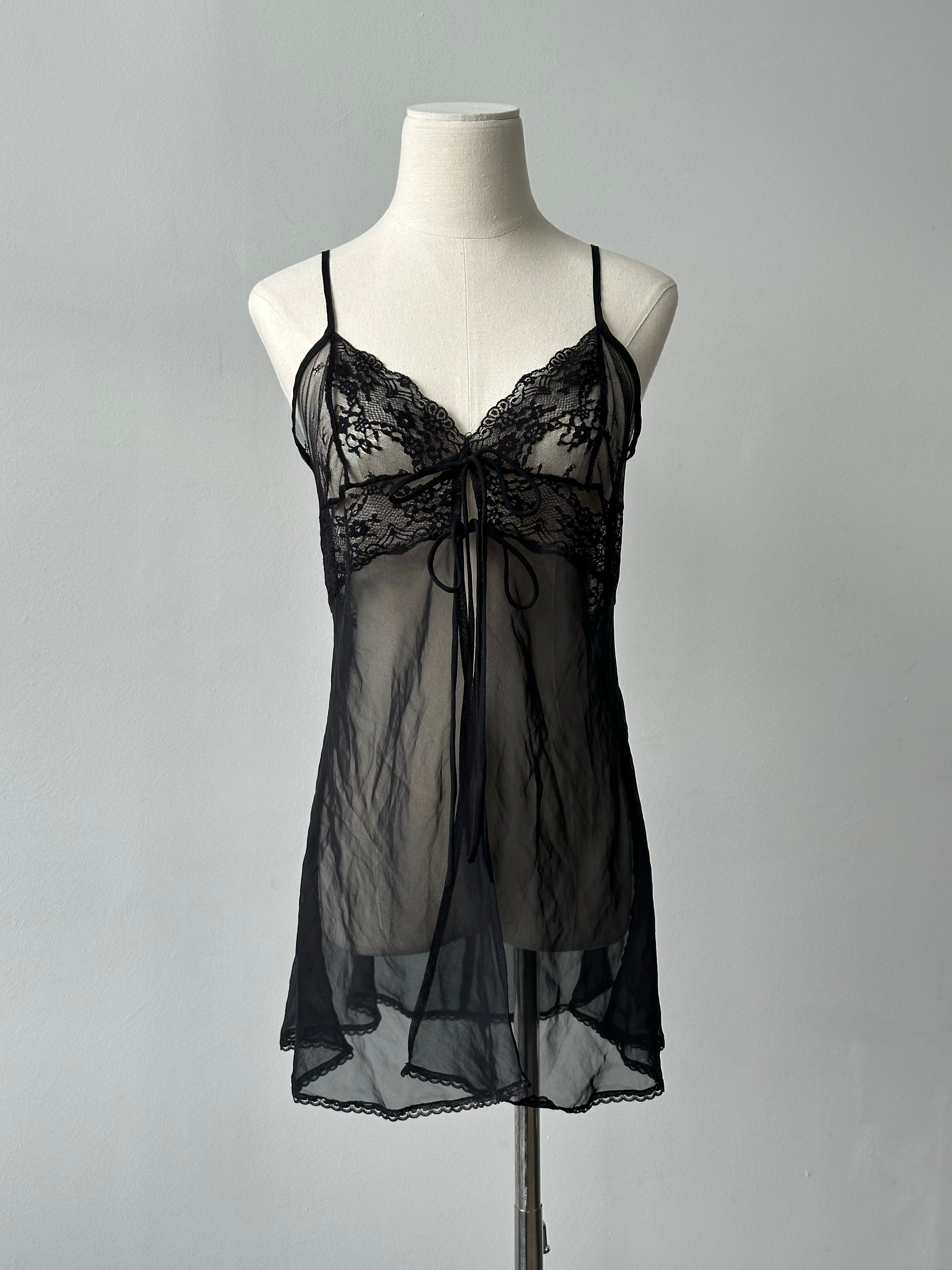 Vintage 1990s Sheer Lace Split Top - S/M