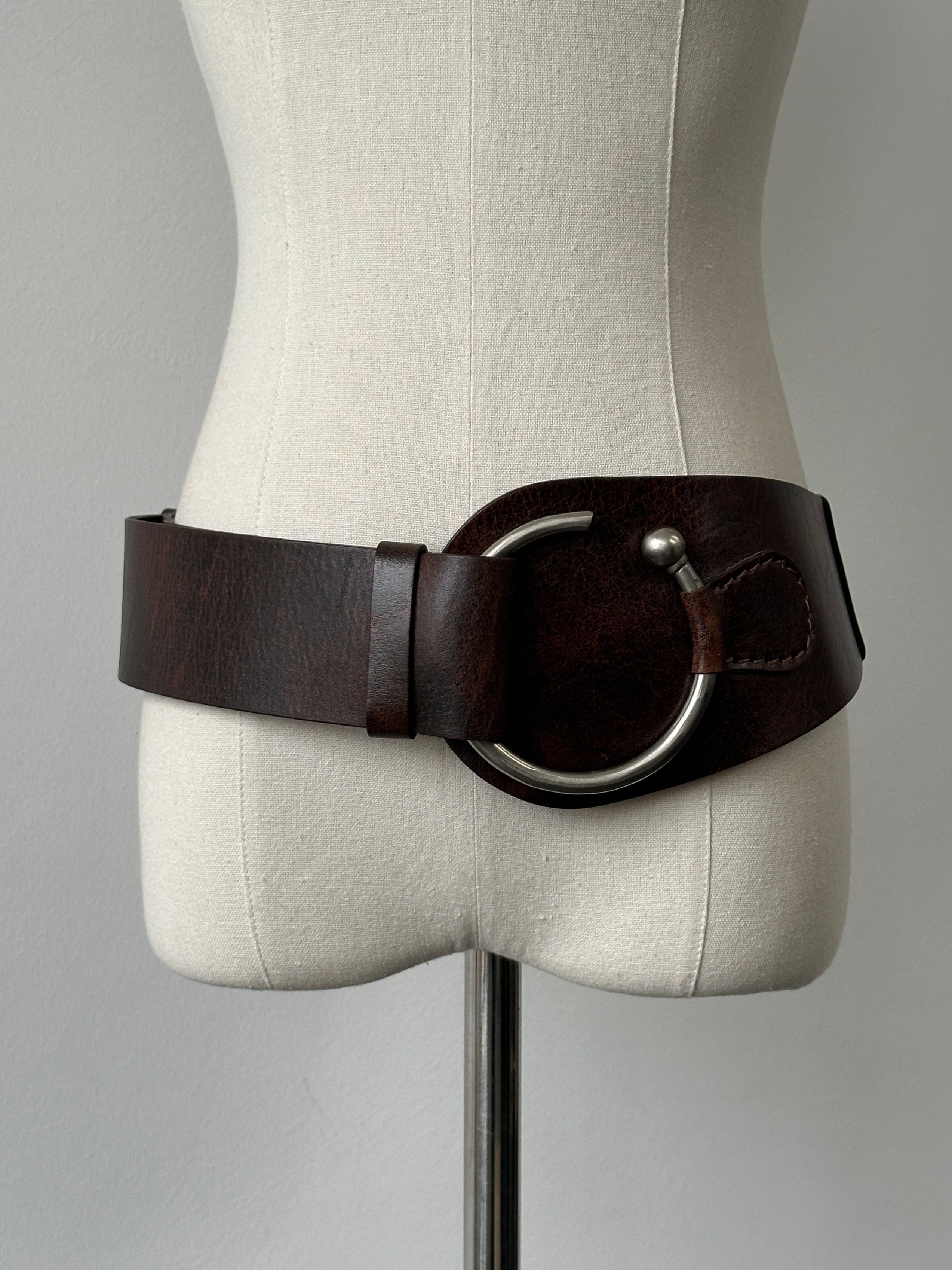Vintage 2000s Leather Chunky Belt - One size