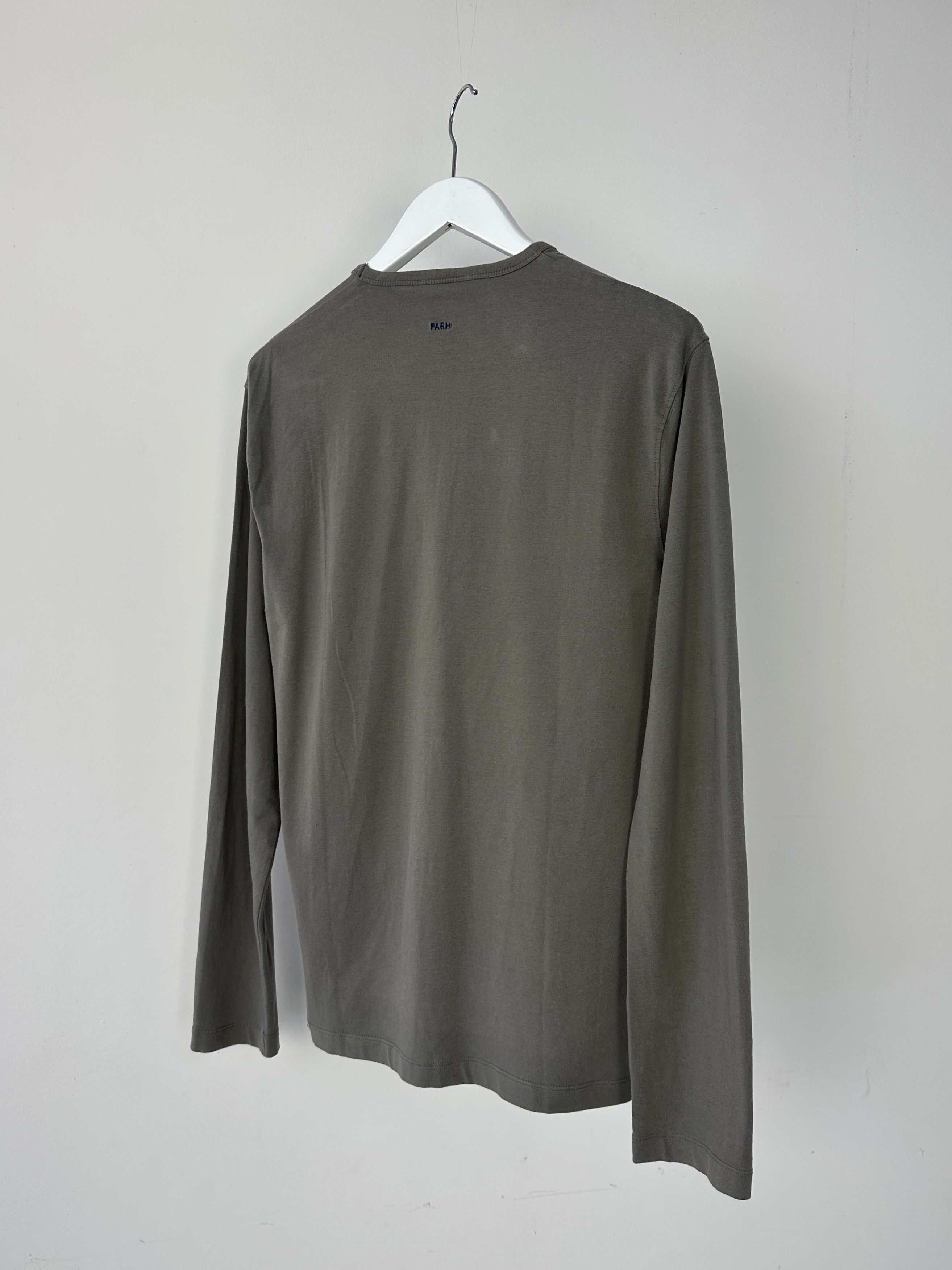 Nicole Farhi cotton long sleeve T-shirt in size M/L, shown in a natural relaxed fit with a soft fabric appearance.