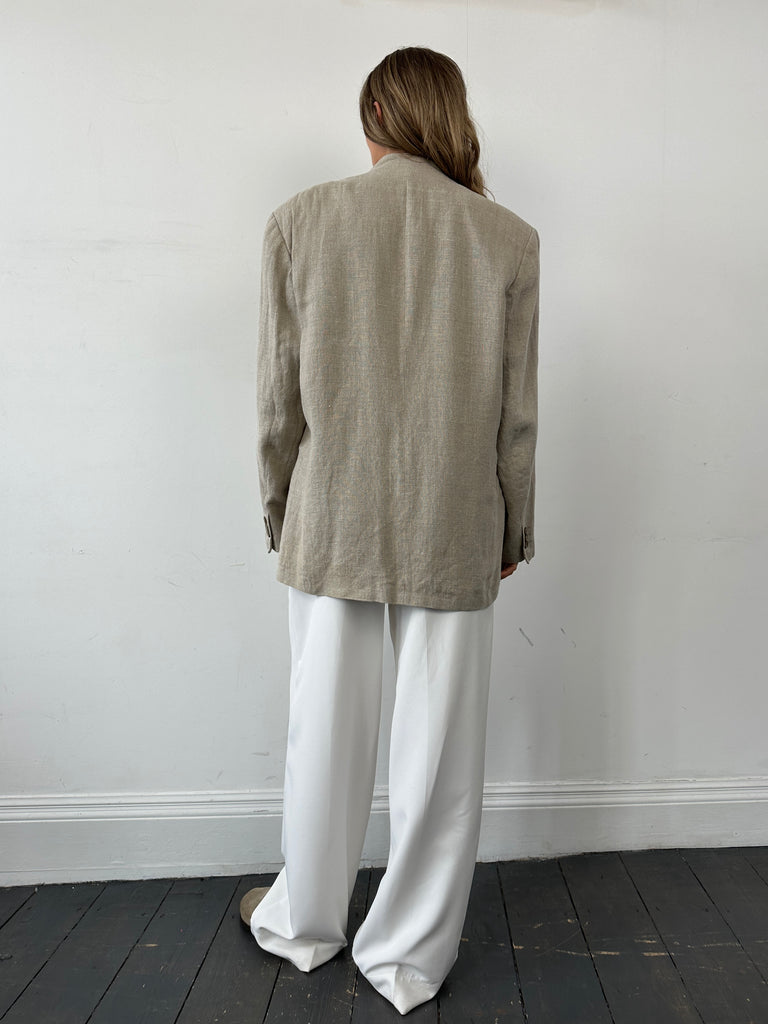 Vintage Pure Linen Two Two Blazer Waistcoat Suit Set - XL - SYLK