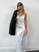 Vintage Satin Lace Trim Floor Length Slip Dress - S - SYLK