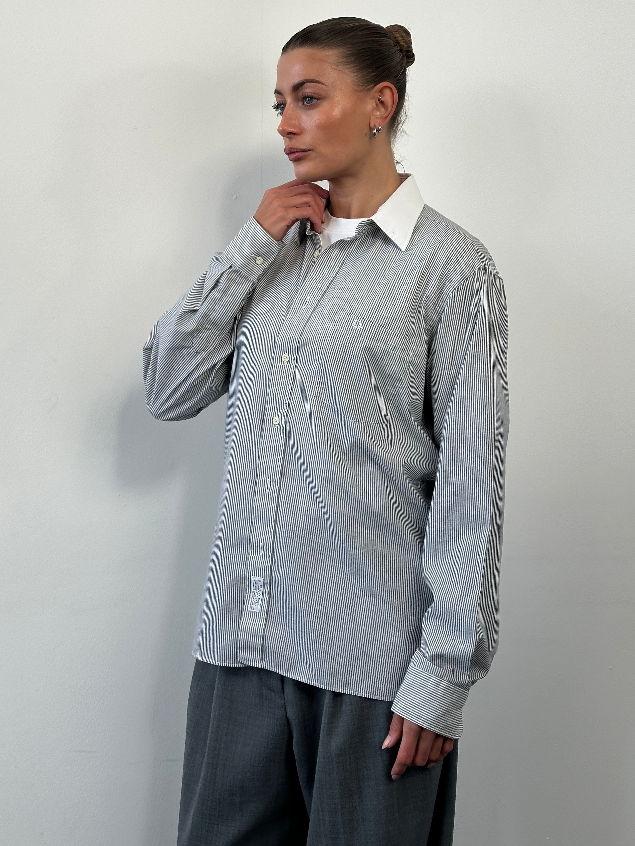 Christian Dior Chemise 1990s Cotton Stripe Logo Shirt - L - SYLK