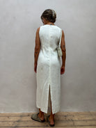 Vintage Pure Linen Fitted Floor Length Maxi Dress - M - SYLK