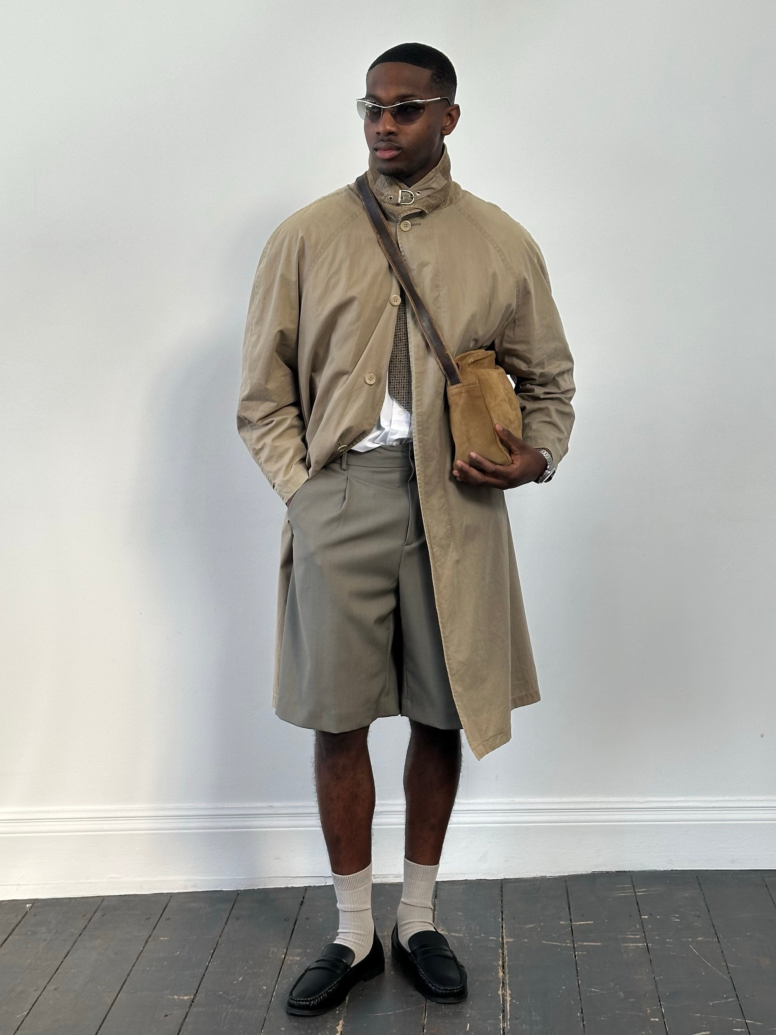 Givenchy 1990s Cotton High Neck Trench Coat - L