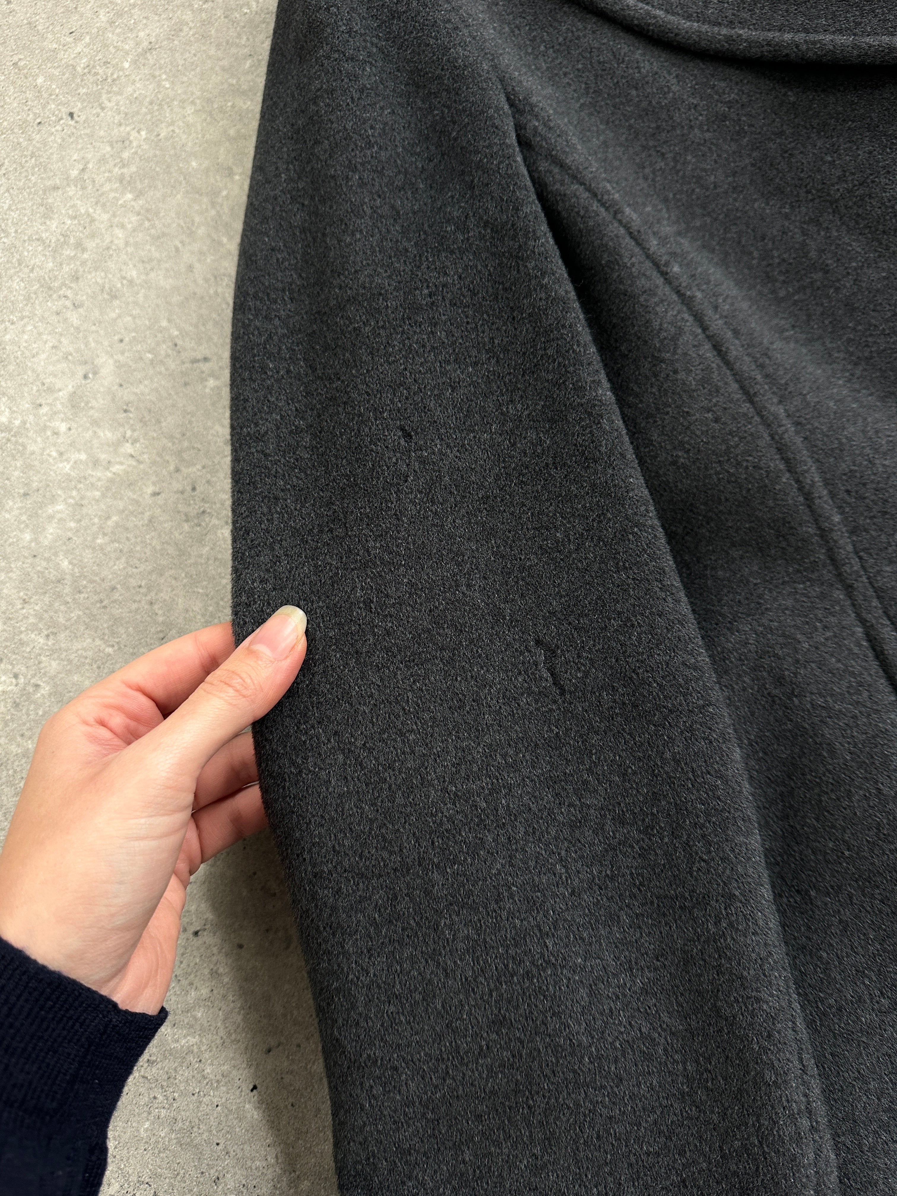 Krizia Virgin Wool Coat from the 1990s with a tailored fit, featuring a classic collar and button closure, in a neutral color.