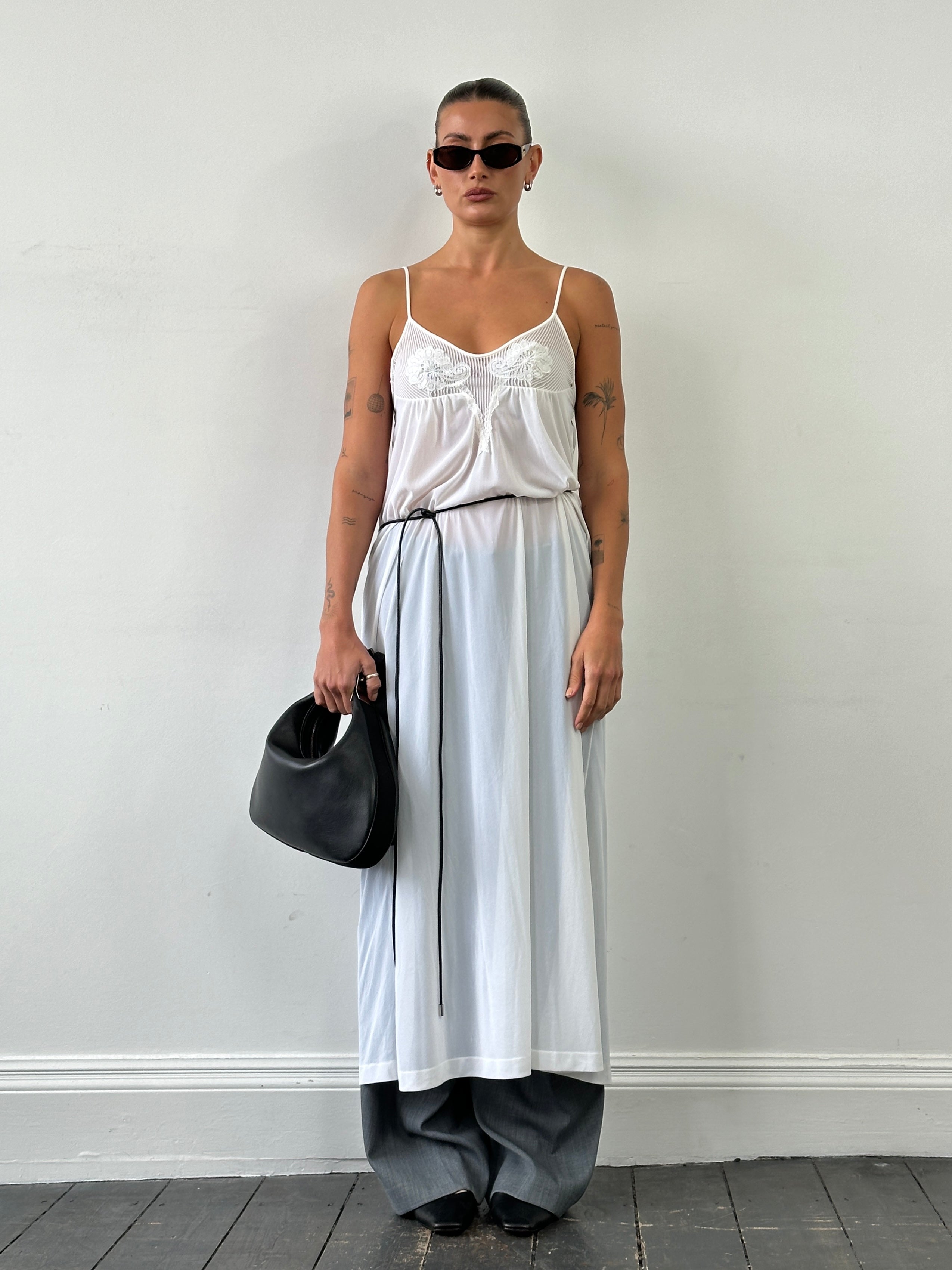 Vintage sheer maxi slip dress in size S/M, flowing lightweight dress with delicate fabric and elegant design.