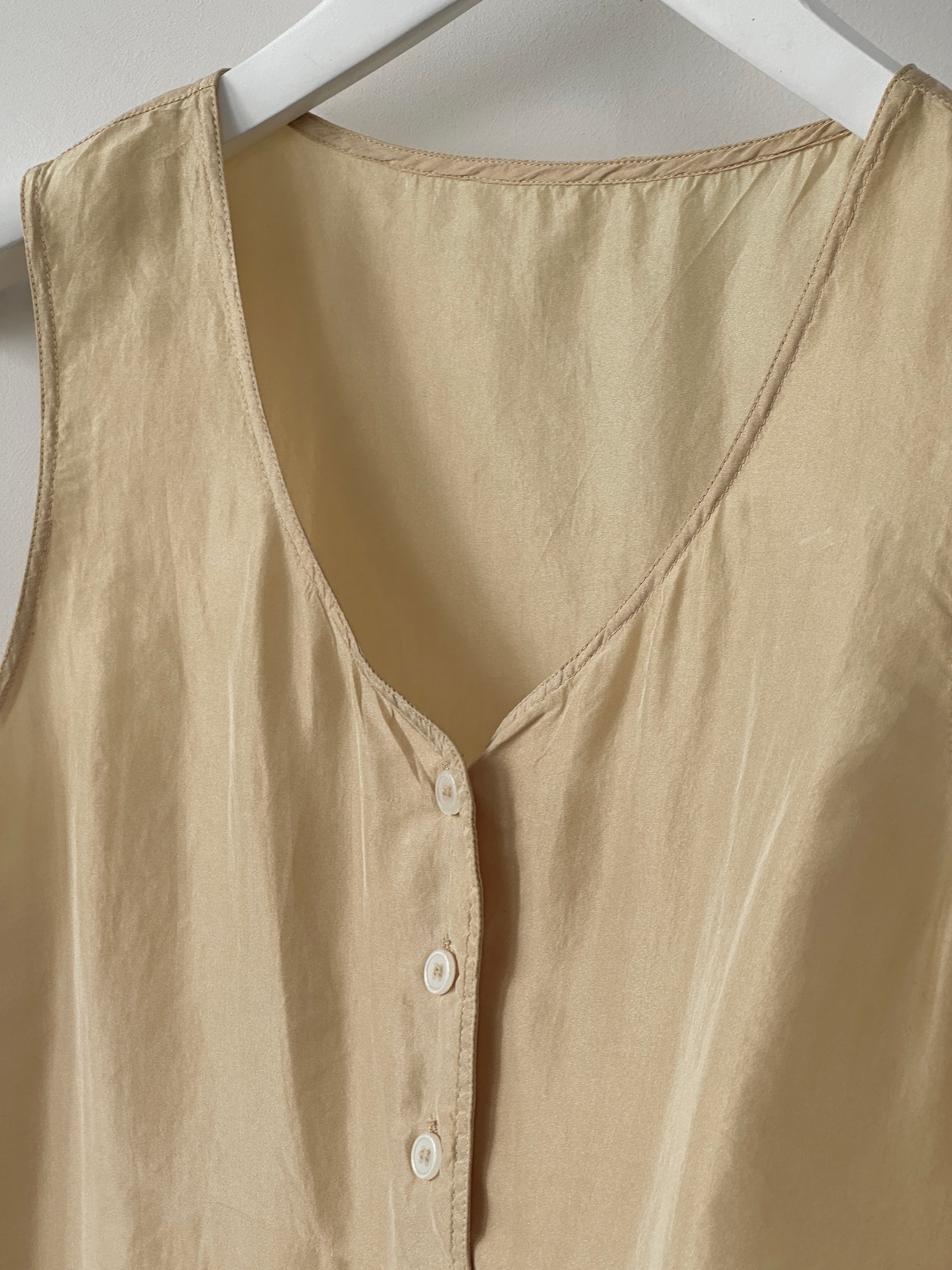St Michael pre-2000s pure silk tank top in size small, lightweight and smooth fabric, shown laid flat.