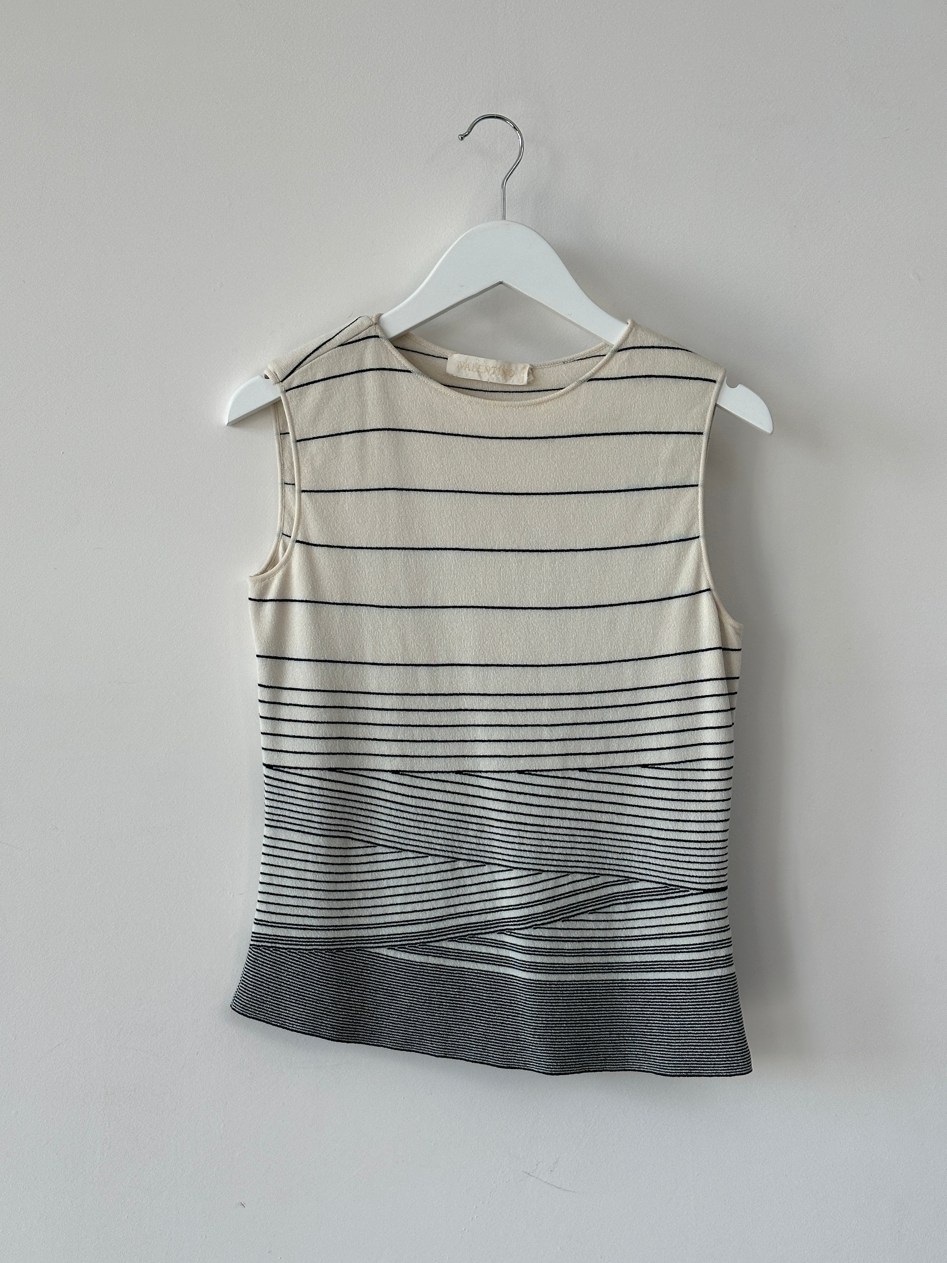 Valentino silk asymmetric stripe vest top in XS, featuring a stylish design with bold stripe pattern and elegant silk fabric.