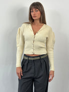 Vintage 1980s Wool Puff Sleeve Knitted Cardigan - SYLK