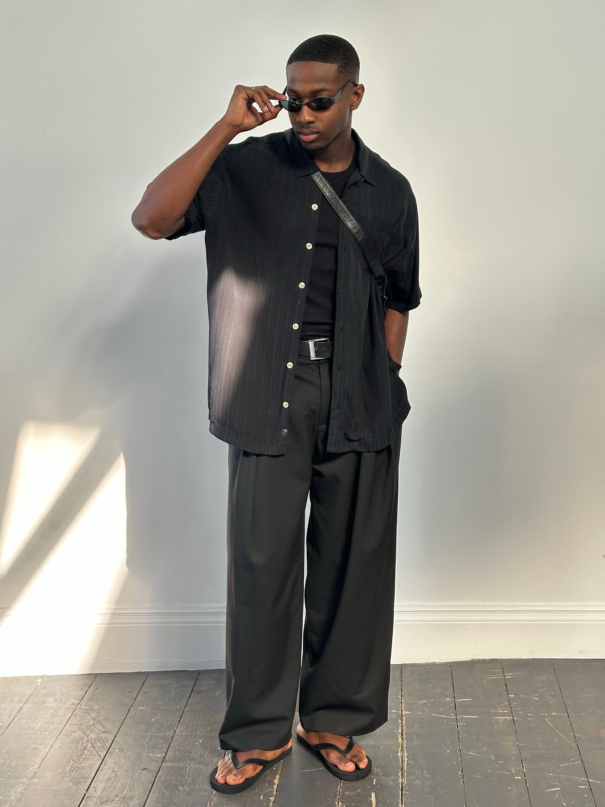Vintage 2000s pure silk relaxed short sleeve shirt in XL, shown in natural beige with a classic collar and soft fabric.