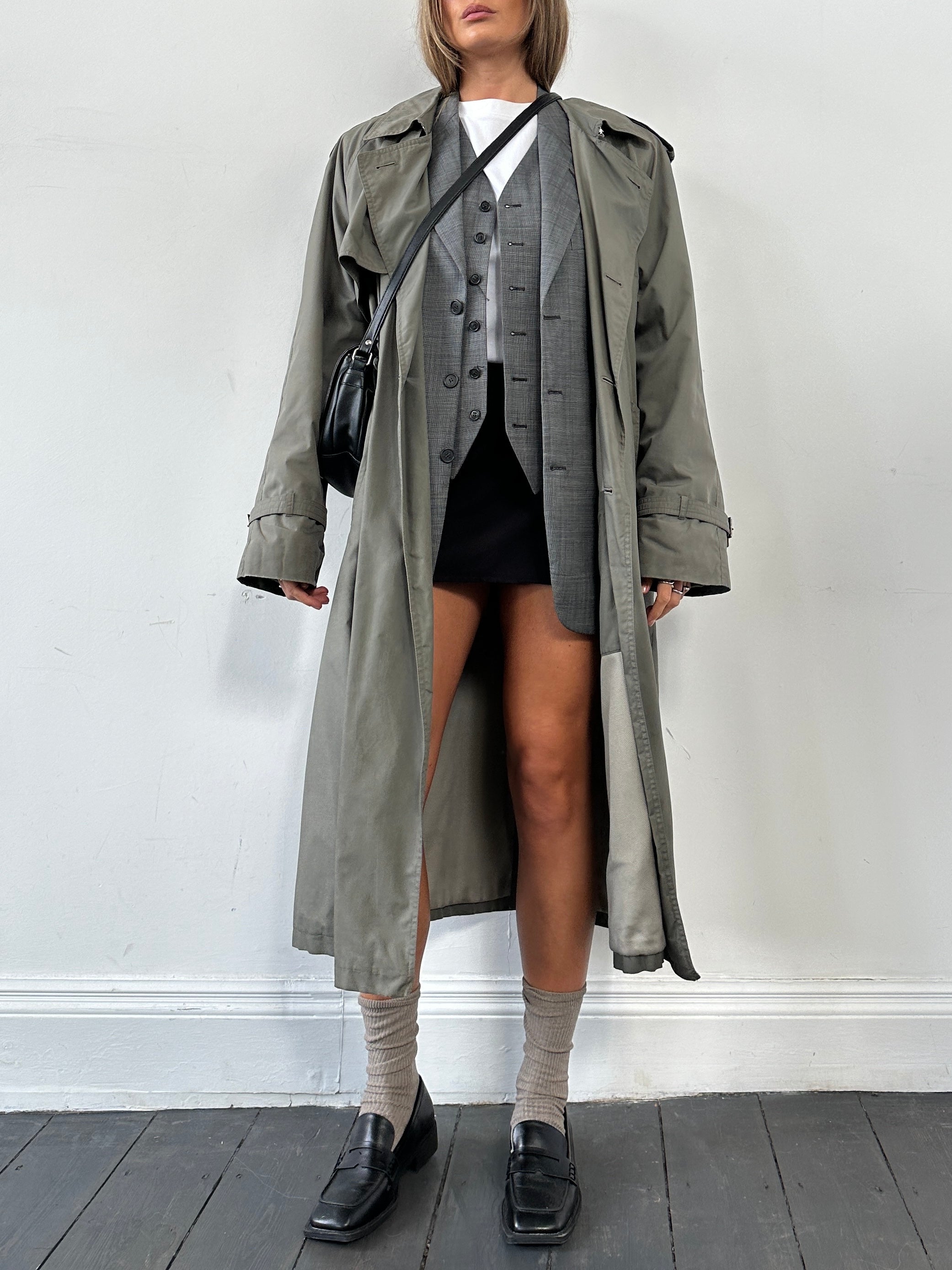 Pierre Cardin belted cotton blend trench coat in XL, stylish outerwear with a classic design and neutral color.