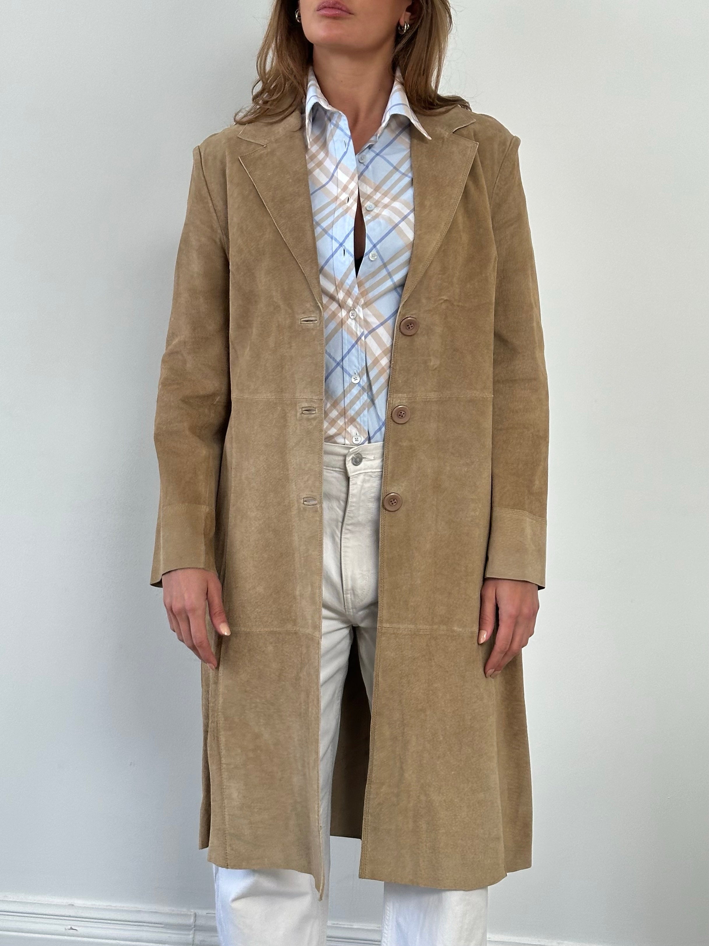Vintage 1990s Suede Single Breasted Trench -