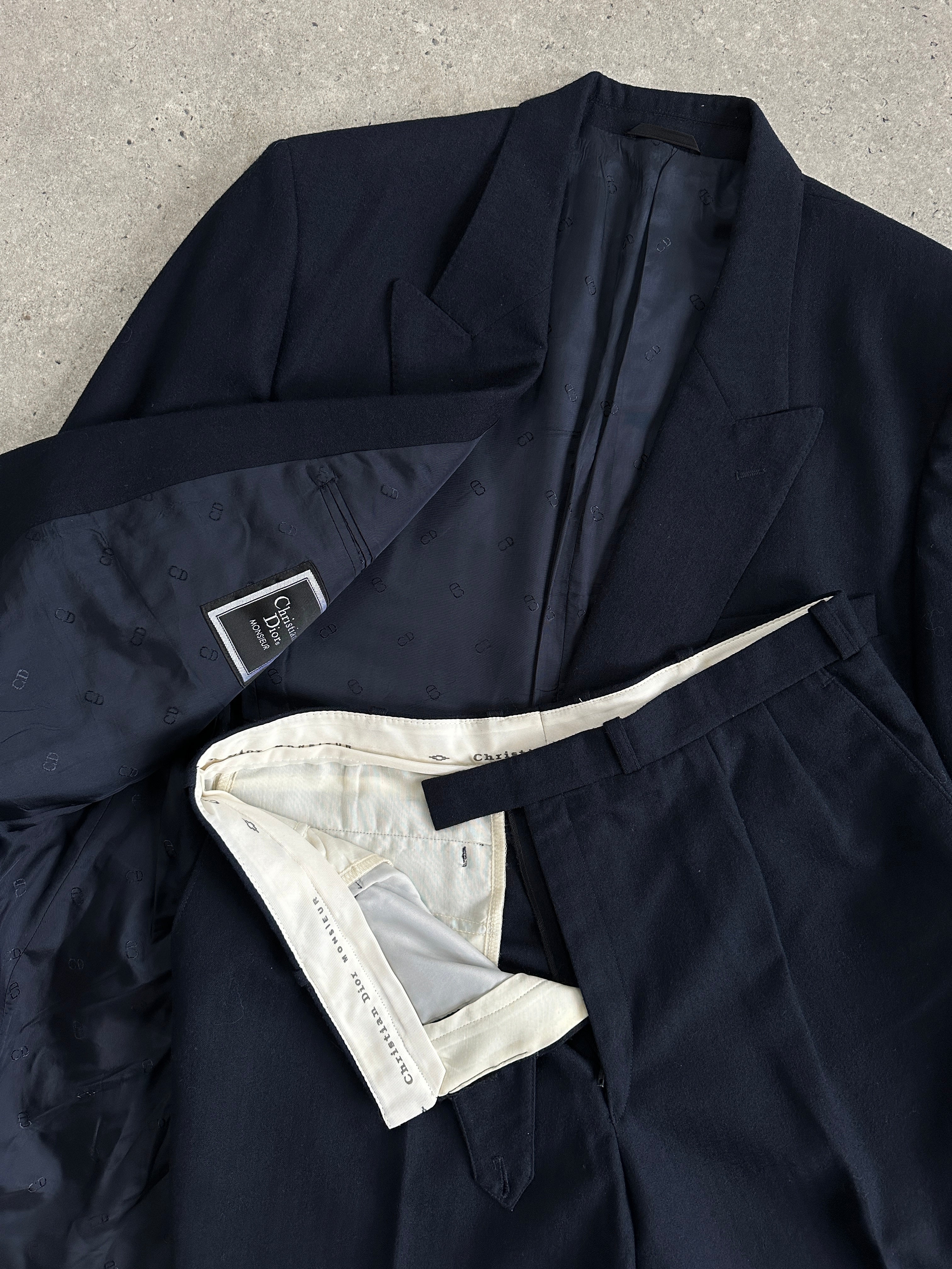 Christian Dior pure wool double-breasted suit jumpsuit in size 43R/W32, tailored fit with classic lapels and structured design.
