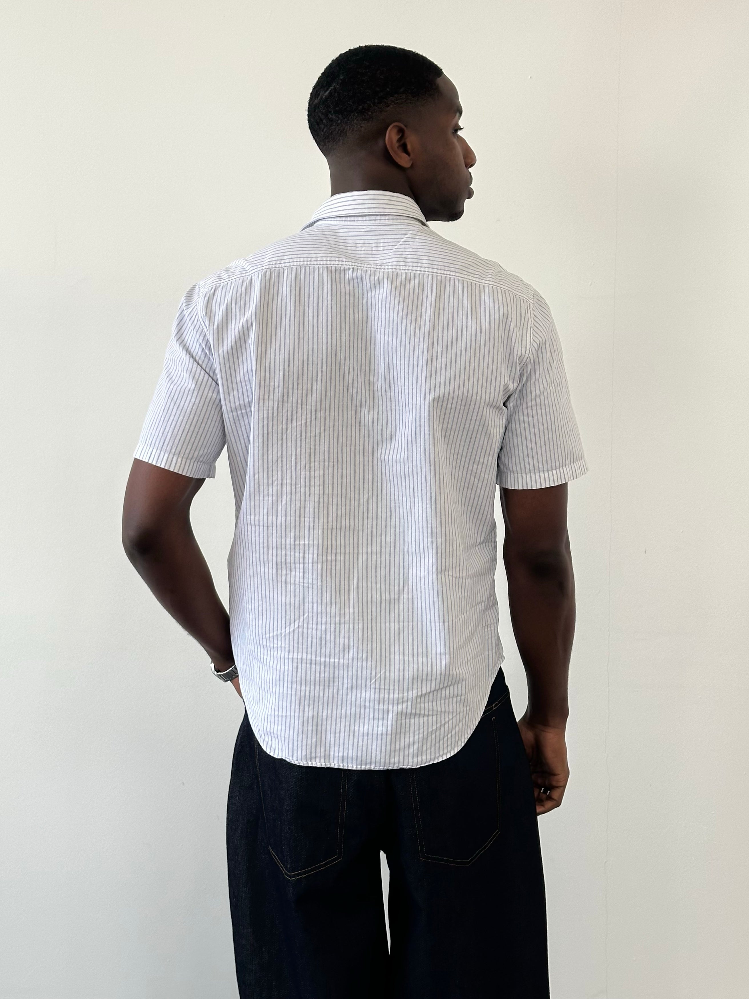 Armani Jeans 2000s Pure Cotton Striped Short Sleeve Shirt - M