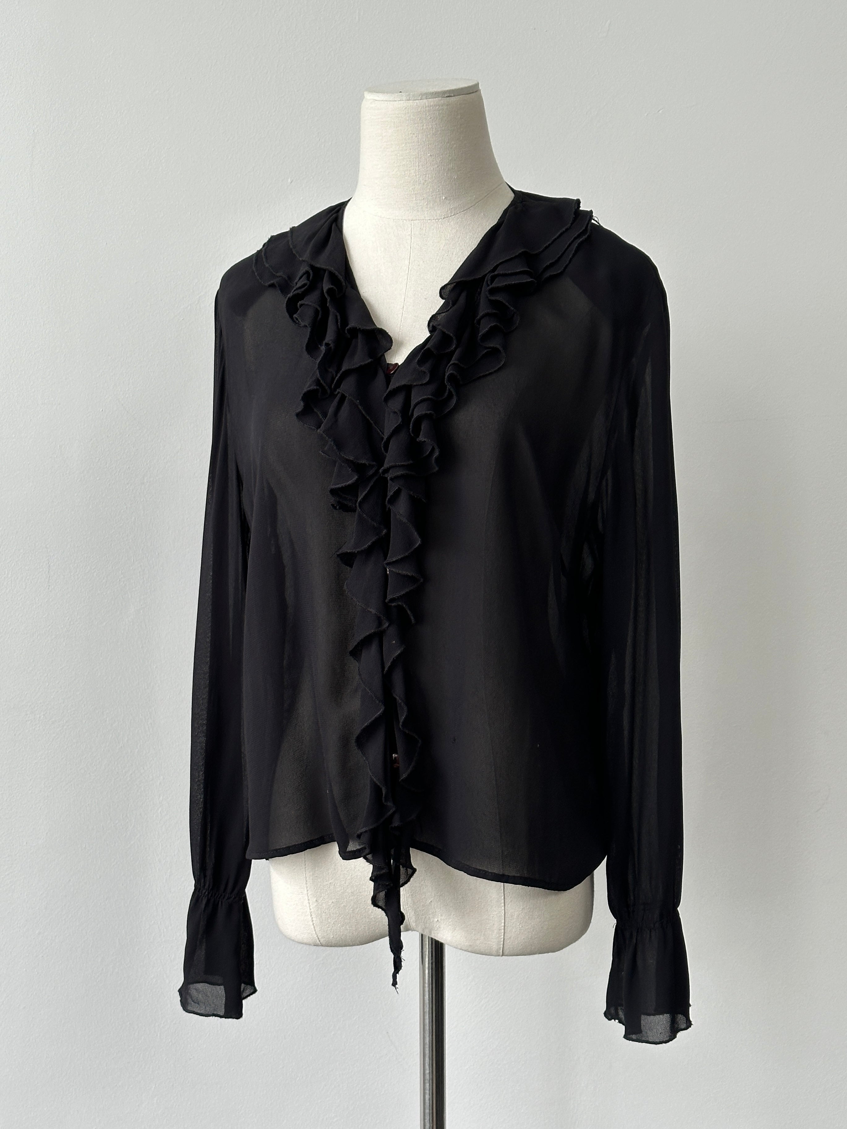 Vintage 1990s Sheer Ruffle Shirt - M
