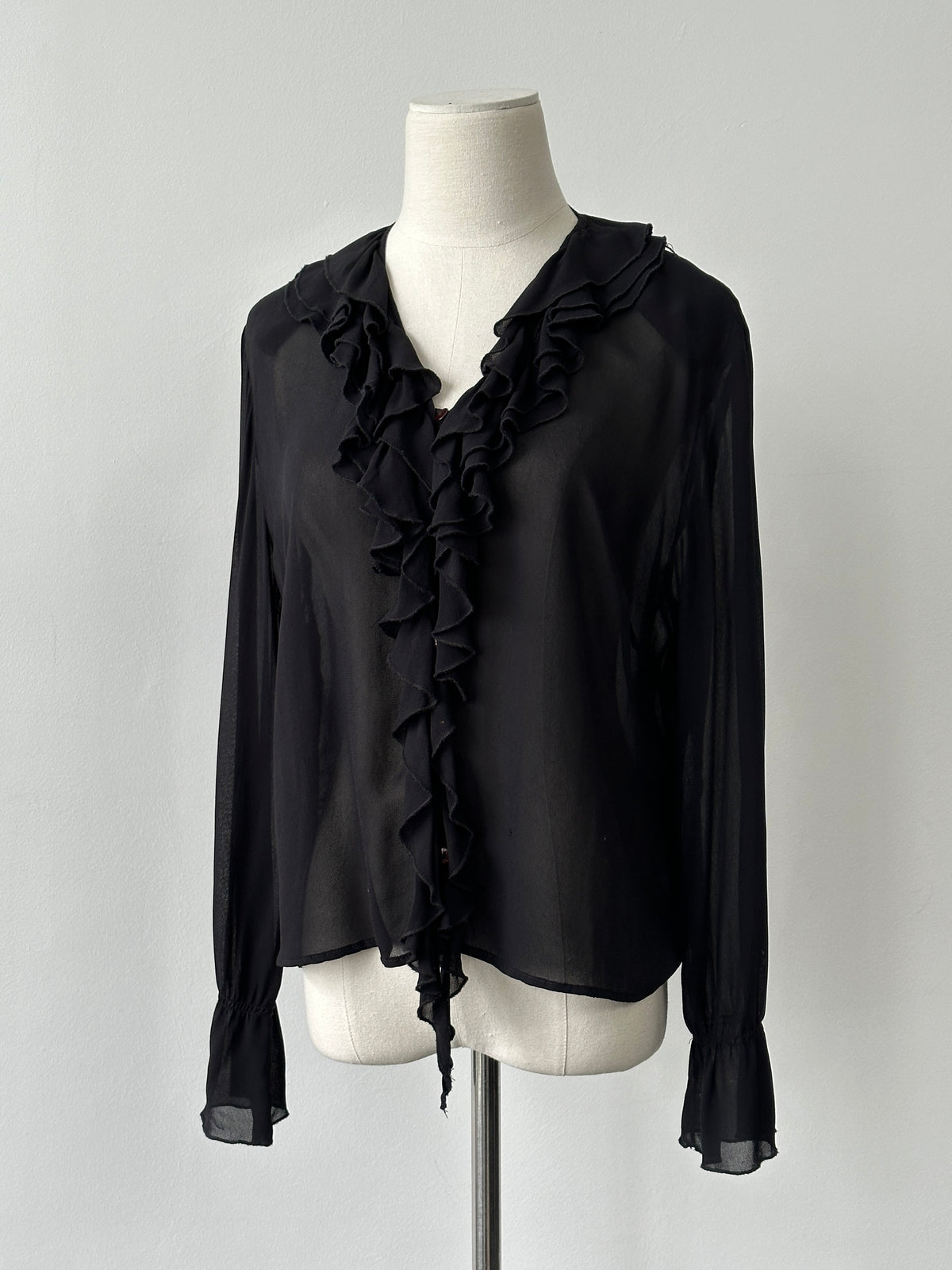 Vintage 1990s Sheer Ruffle Shirt - M