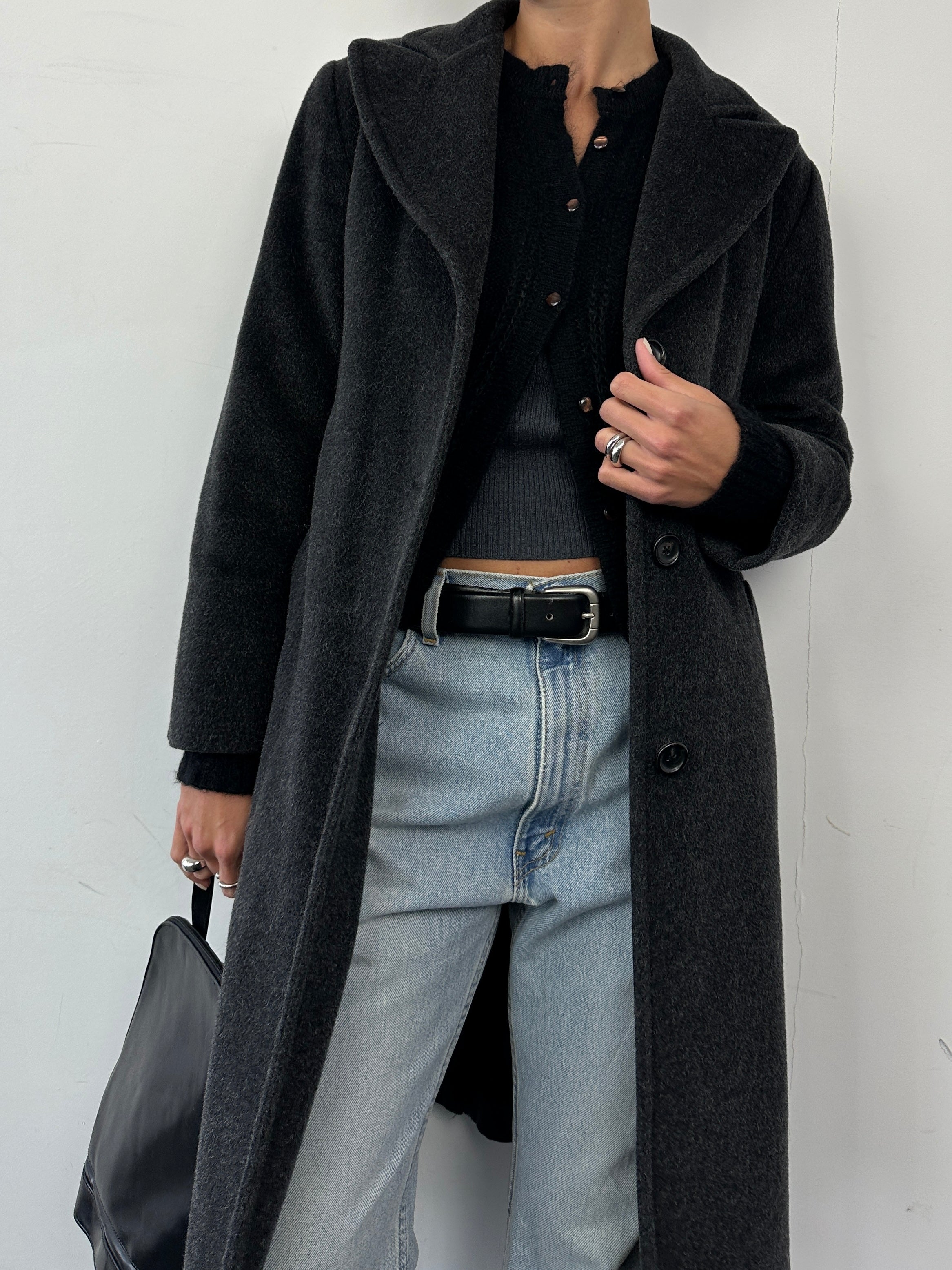 Marella Virgin Wool Mohair single-breasted coat in size S, shown in a stylish view highlighting the elegant design and textured fabric.